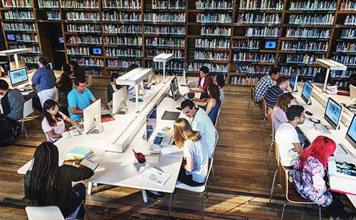 Students studying in a library