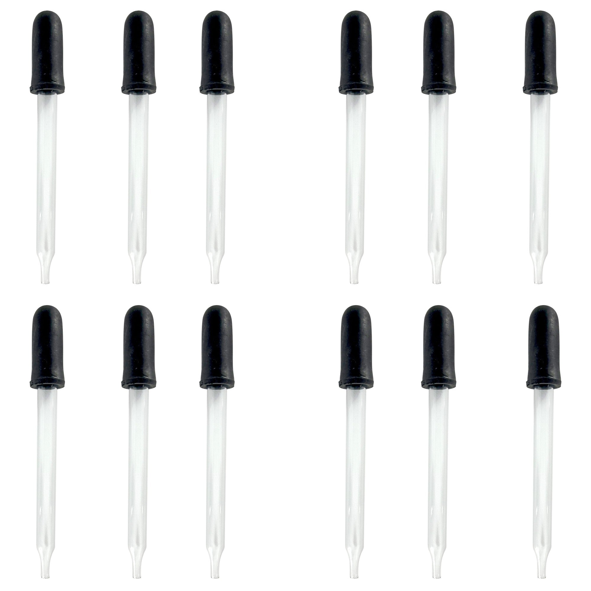 Dropper, Medicine with Straight Glass Pipette 3 inch length. Pack of 12