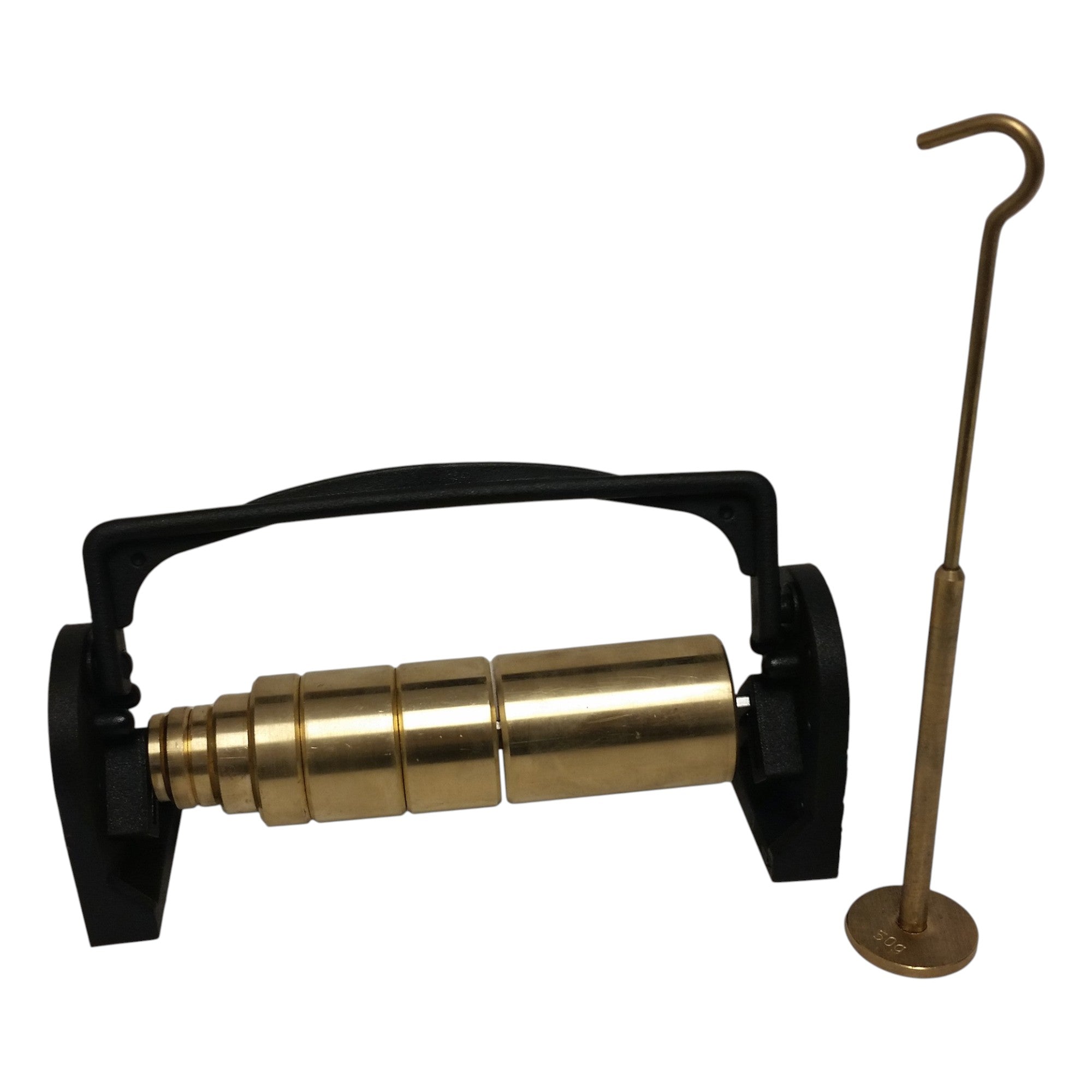 Weight Brass, Slotted, 8 piece set: 10g, 20g, 50g, 100g, 200g, 500g. 50g Weight Hanger & Weight Rack included