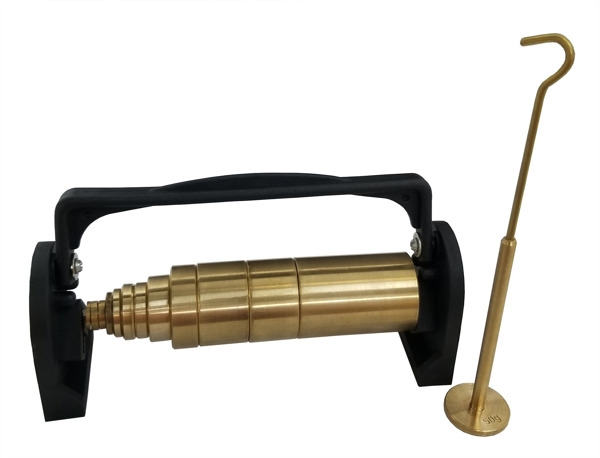 Weight Brass, Slotted, 12 piece set: 1g, 2g, 5g, 10g, 20g, 50g, 100g, 200g, & 500 g. 50g Weight Hanger & Weight Rack included