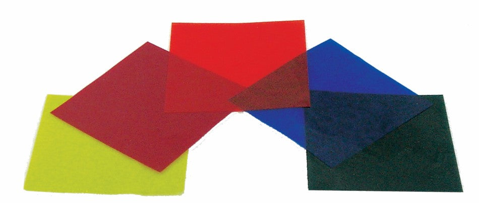 Color Filters Set of Five Colors Size 4 Inches Square.