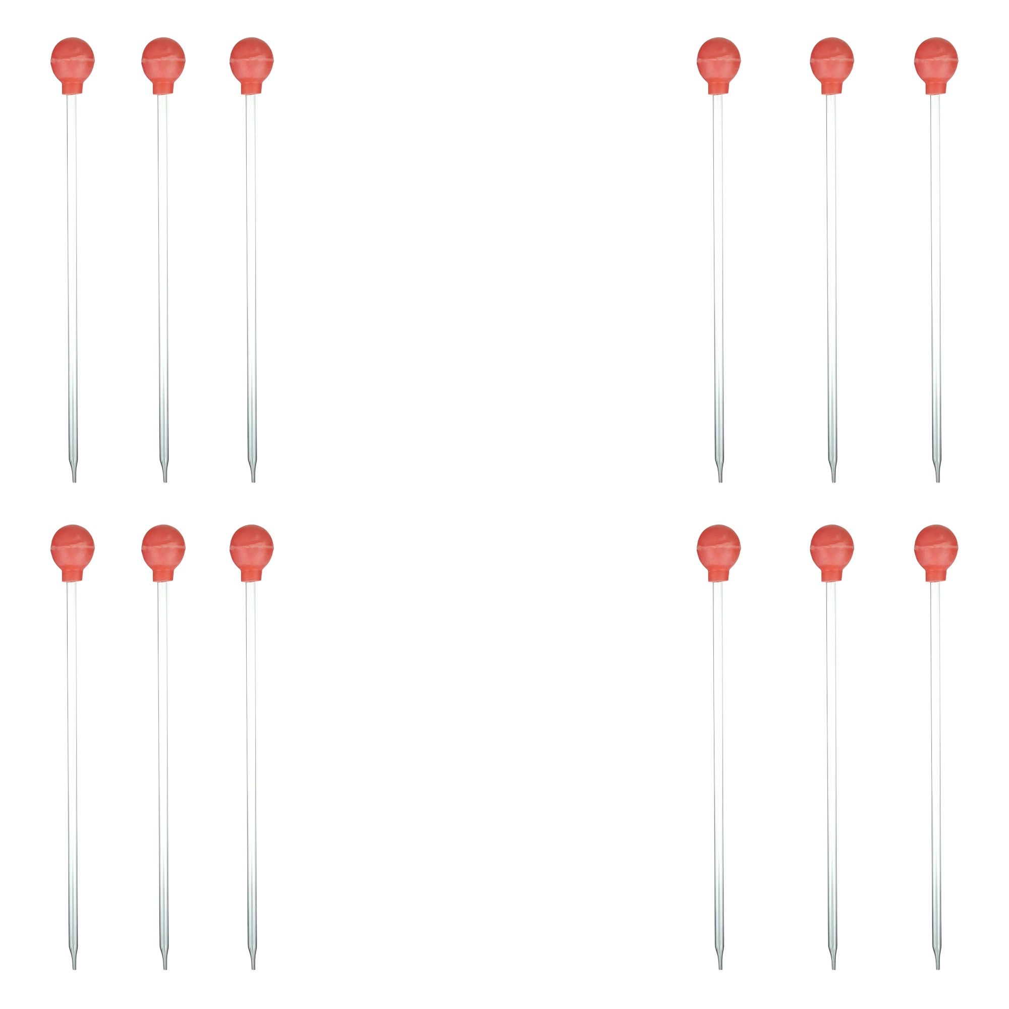 Dropping Pipettes Glass with Rubber Bulbs, 12 inches length, 5ml capacity. Pack of 12.