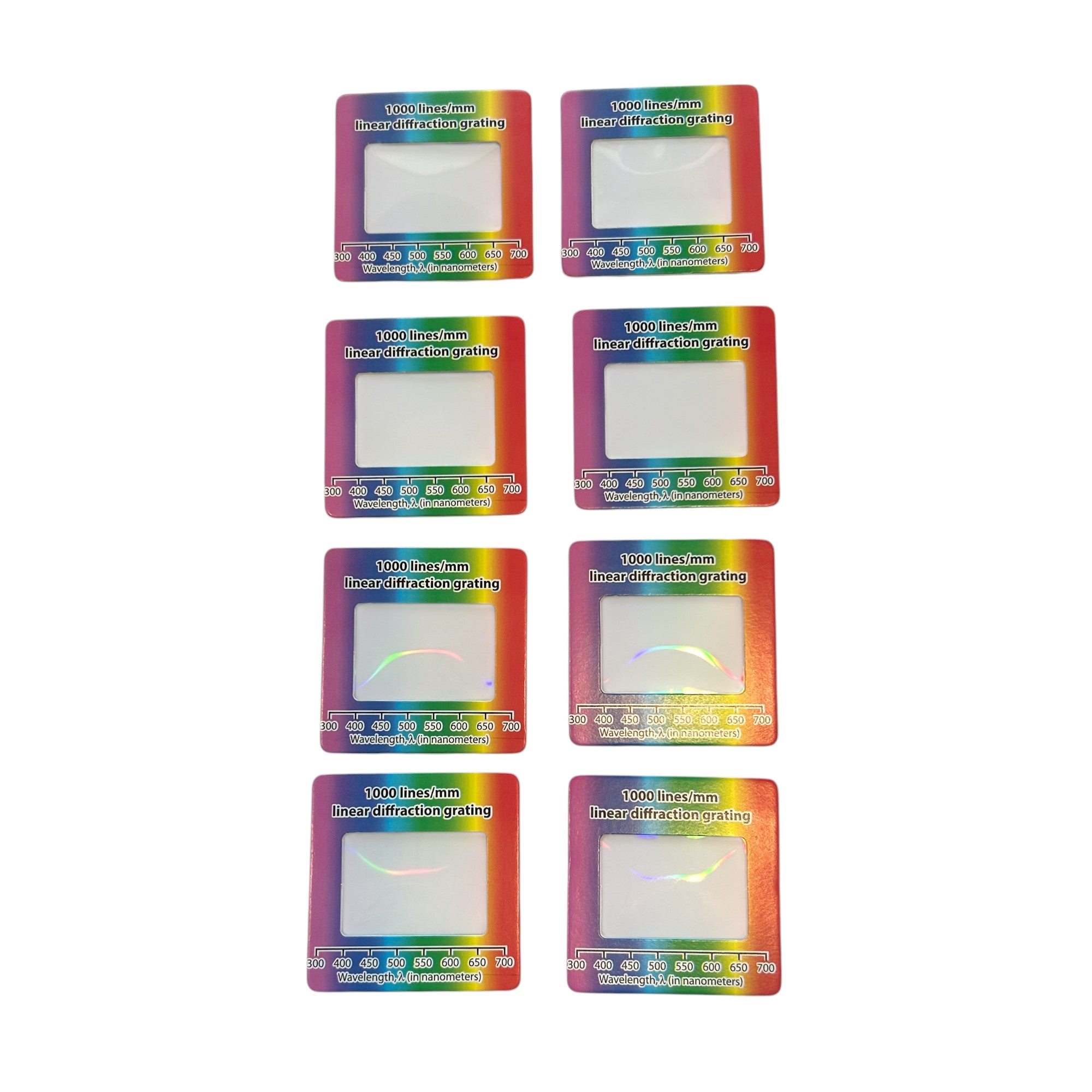 Diffraction Grating Card 1000 lines. Pack of 8. For use in PEER Physics CMW Kit