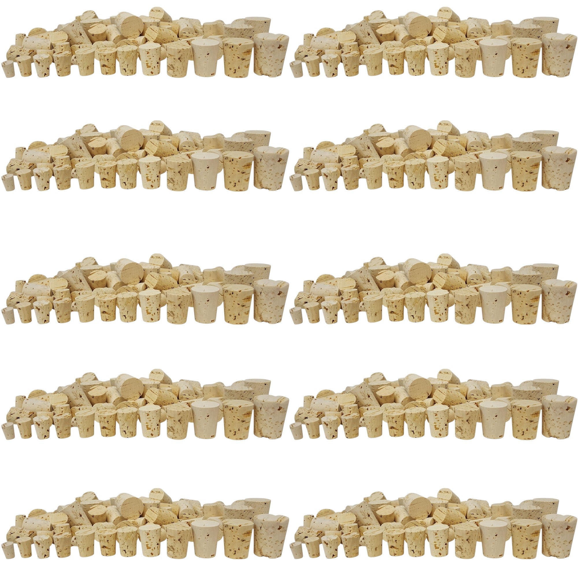 Cork Stopper, Assorted Set of 100 Stoppers Sizes #0 Through #11. Case of 10 Sets.