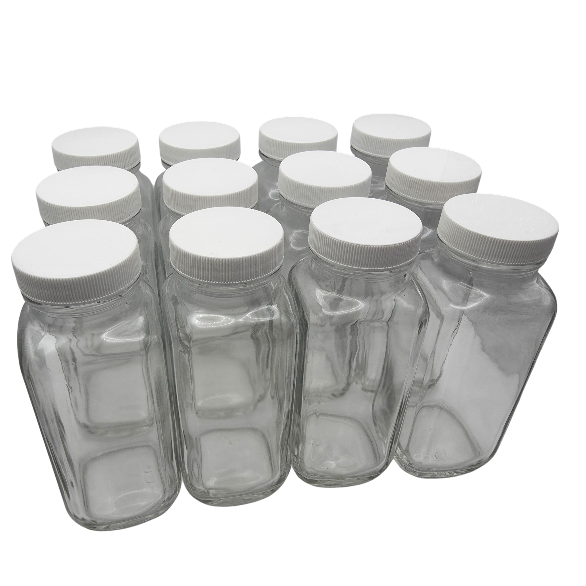 Bottle, Flint Glass, Clear, French Square, 8oz, with Cap, Pack of 12