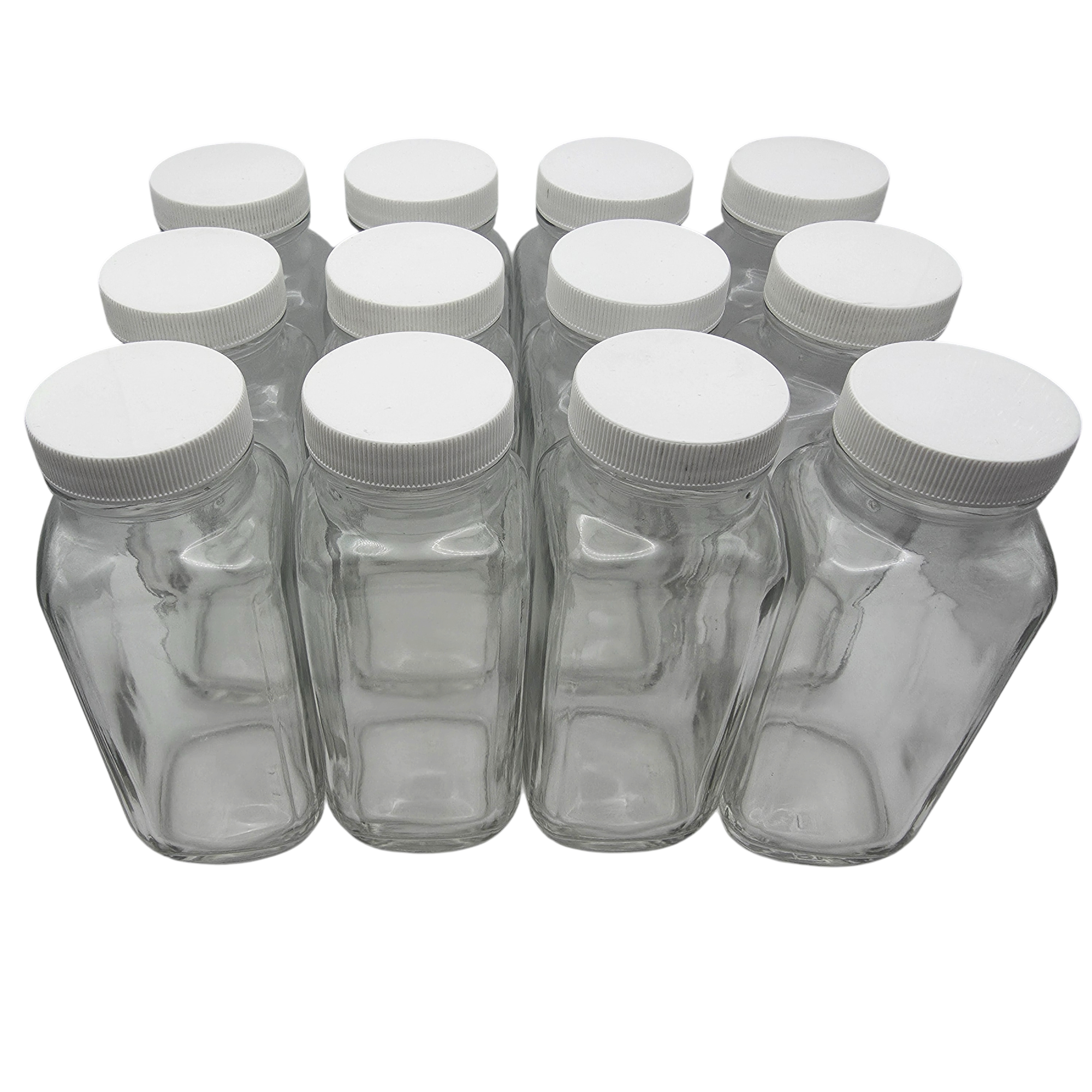 Bottle, Flint Glass, Clear, French Square, 8oz, with Cap, Pack of 12