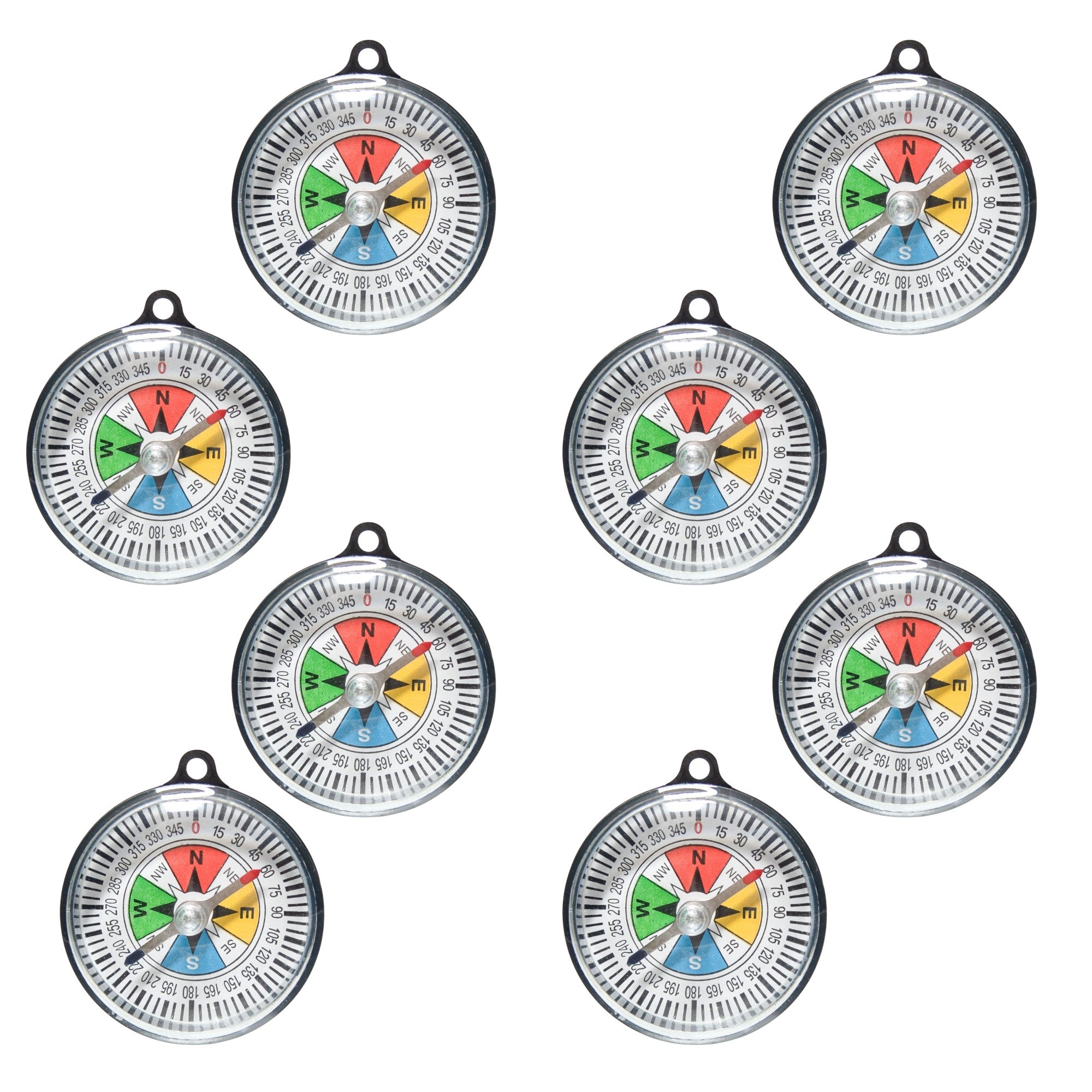 Compass 55mm Diameter with Color Coded Poles and Plastic Body. Pack of 8. Used in PEER Physics CMW Kit.