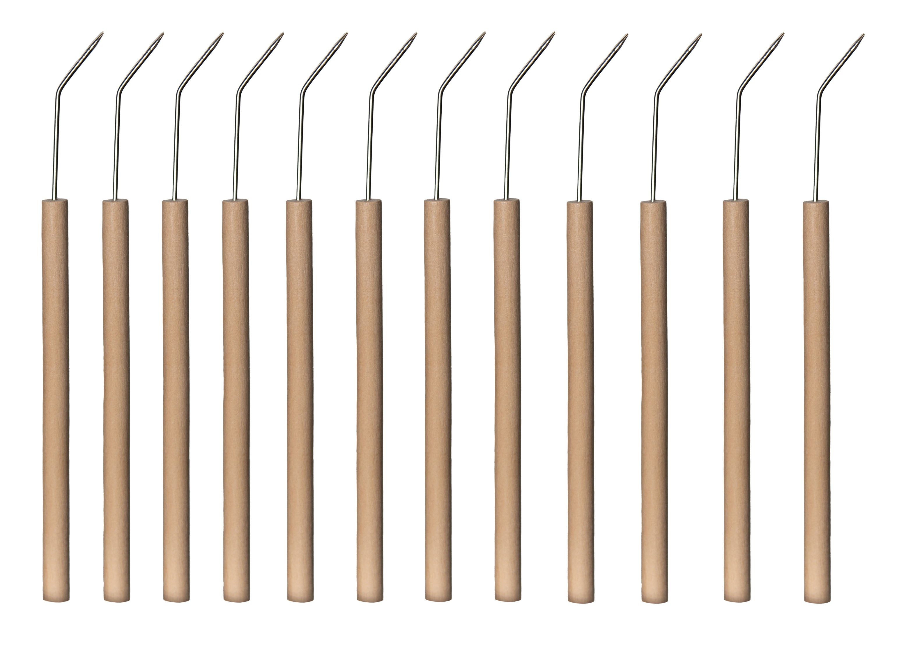 Teasing Tool with wood handle and bent metal tip. Pack of 12.