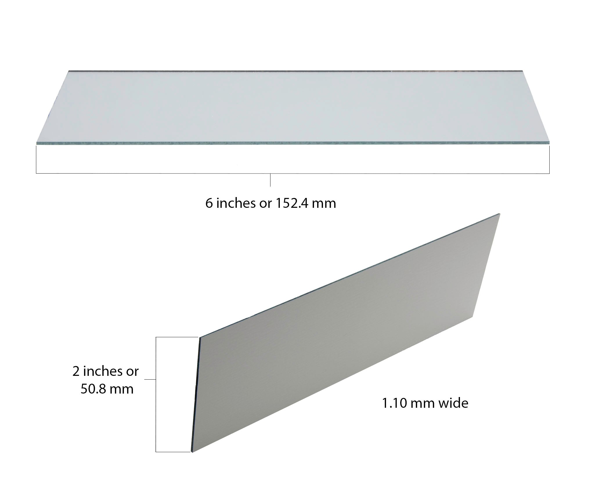 Mirror Rectangular Glass 2x6 inches with Silver Backing. Pack 10.