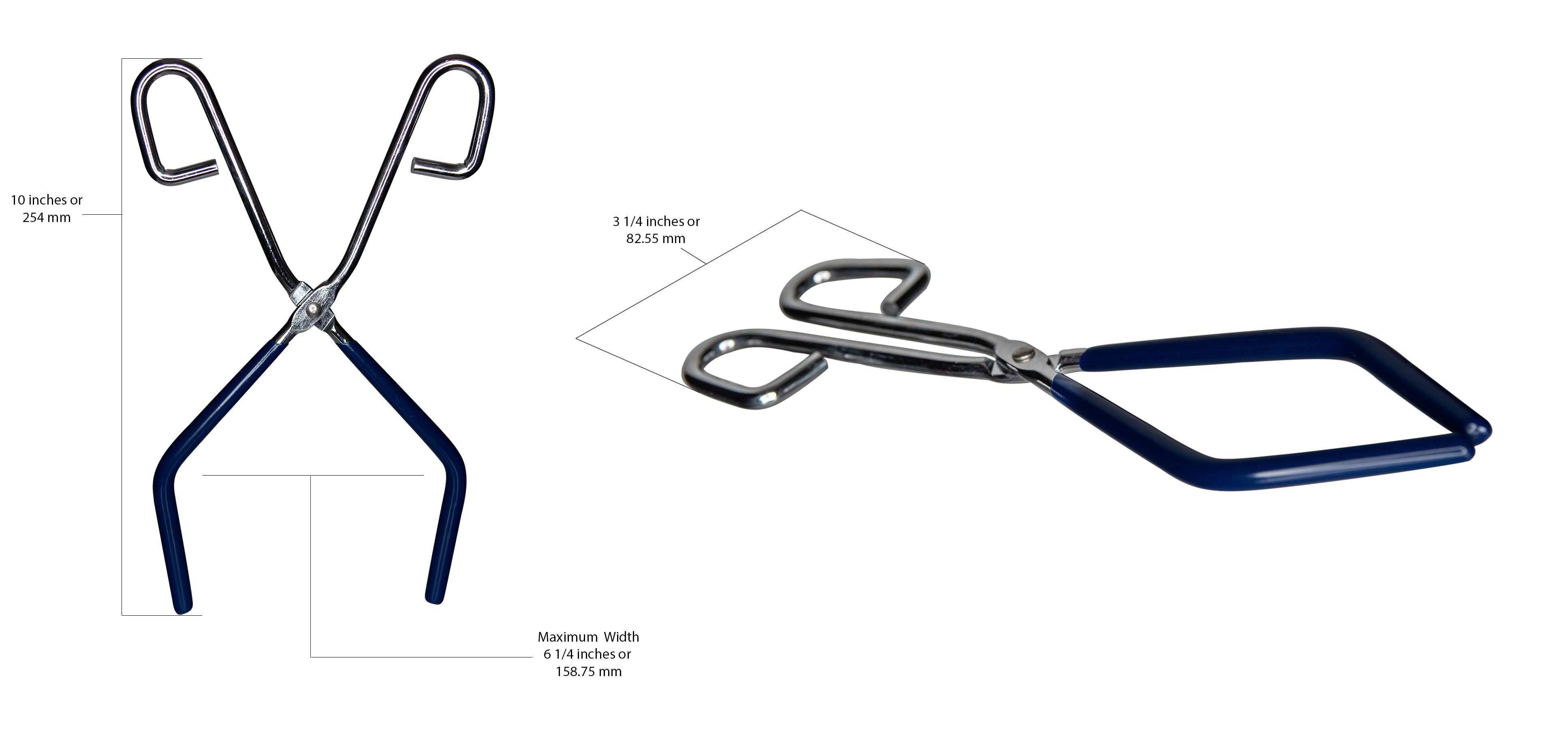 Tongs - Beaker Tongs with Plastisol Coated Jaws, Size 9.5 inches length x 1/4" Steel. For Beakers size 50ml - 2000ml. Pack of 10.