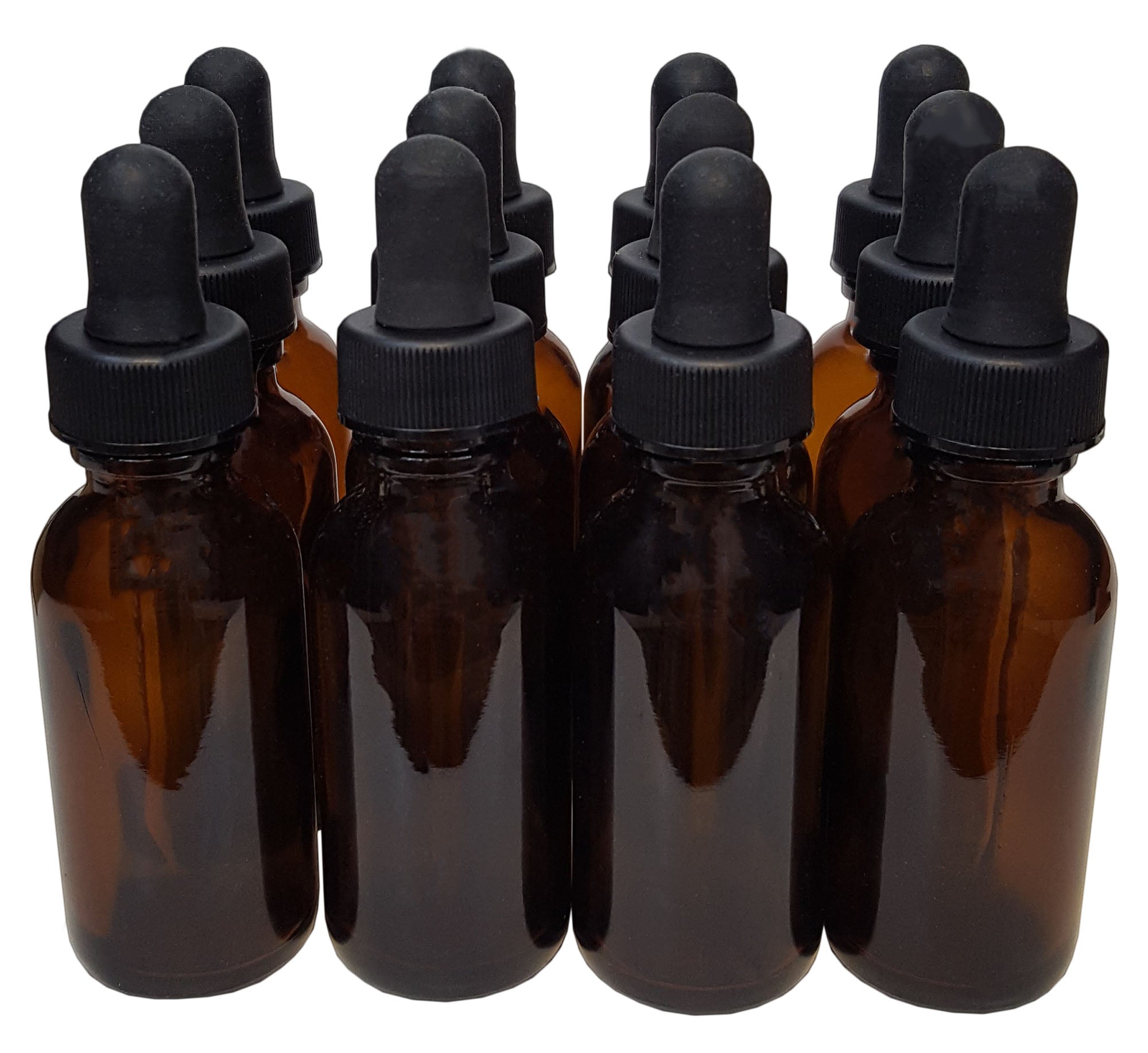 Bottle, Flint Glass, Boston Round, Amber Color, 1 ounce, with dropper assembly.  Case of 144.