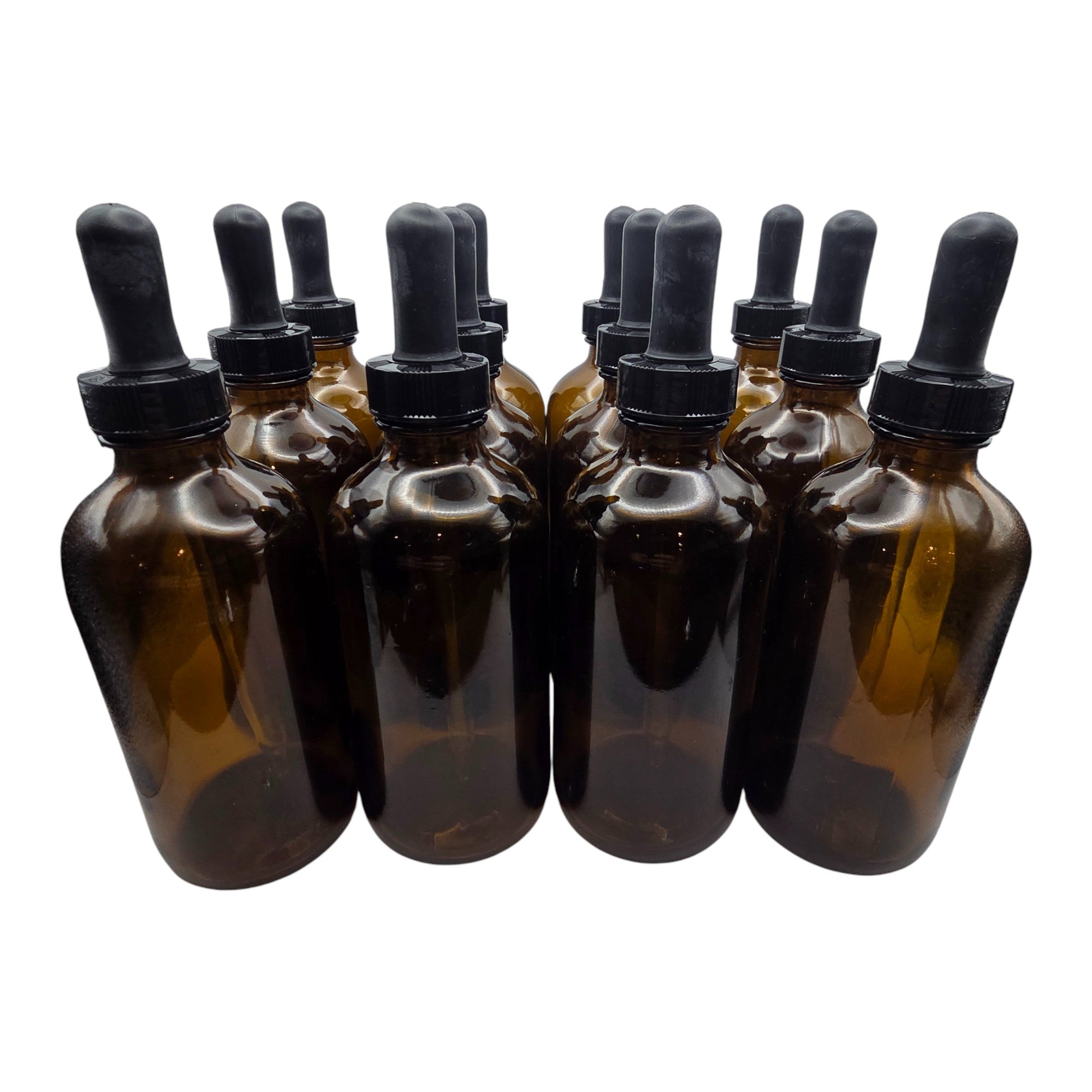 Bottle, Flint Glass, Amber, Boston Round, 8oz, with Dropper, Pack of 12.