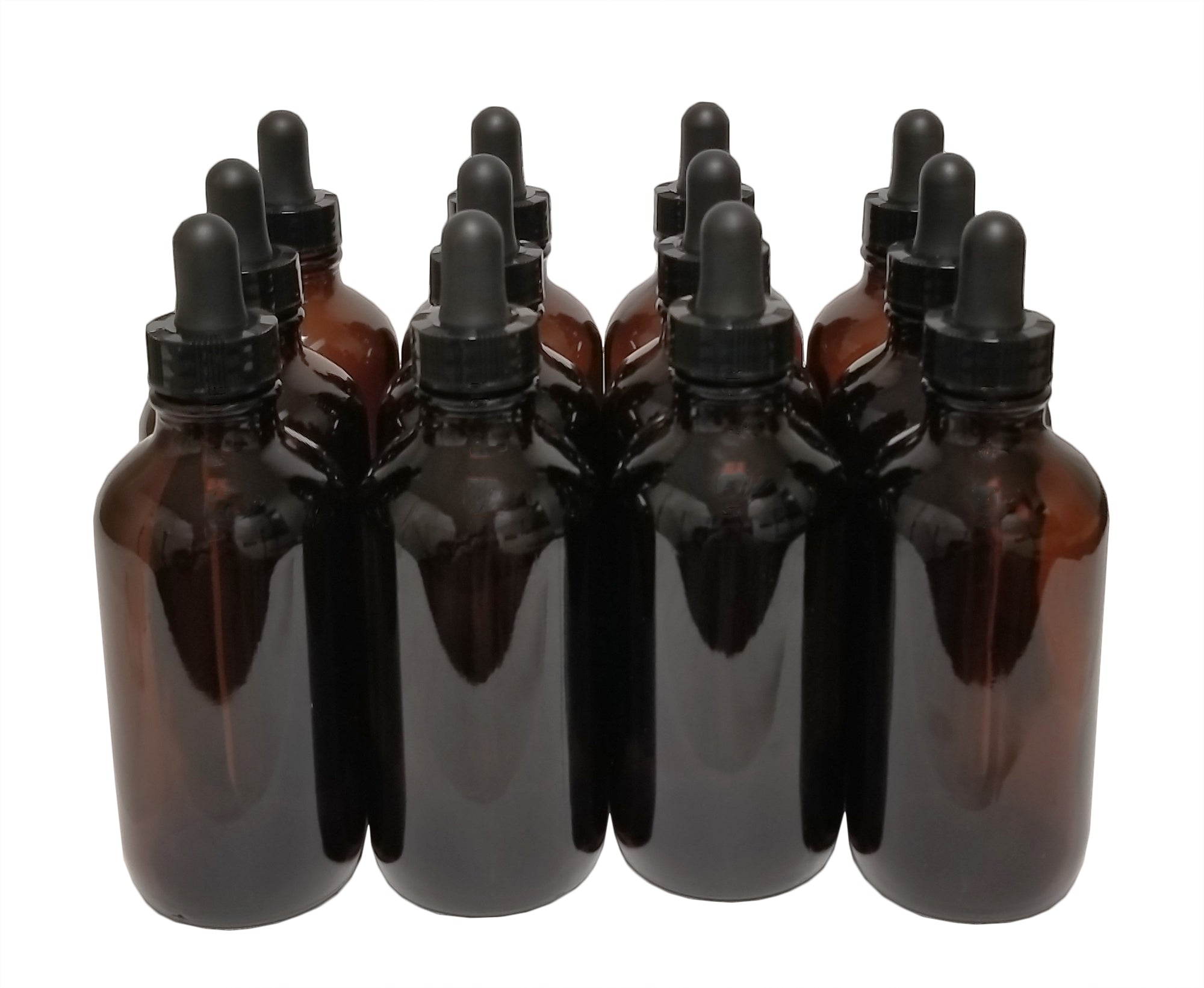 Bottle Flint Glass, Boston Round, Amber Color, 4 ounces, with dropper assembly.  Case of 144.