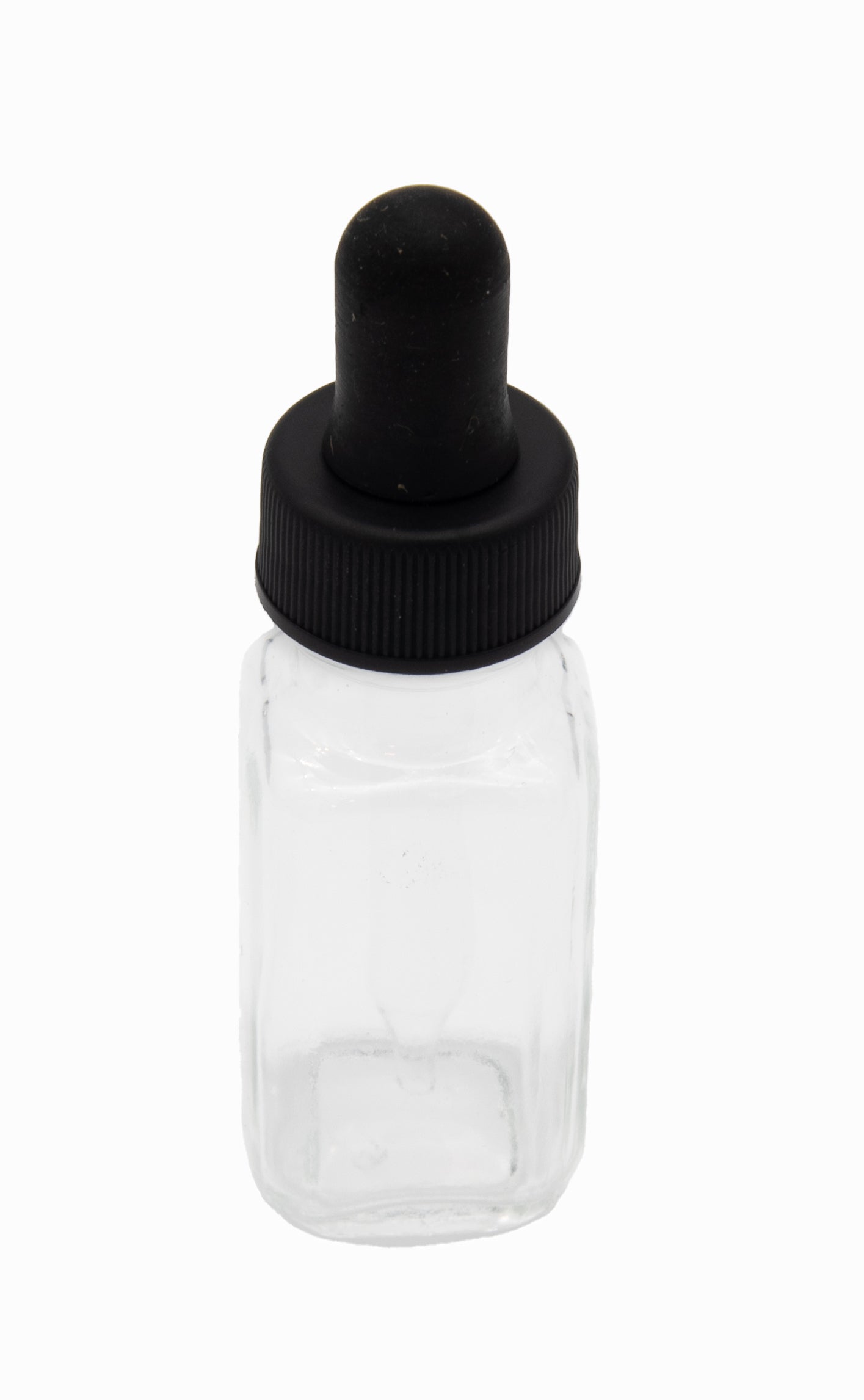 Bottle Flint Glass French Square 1/2 ounce with dropper assembly. Pack of 12.