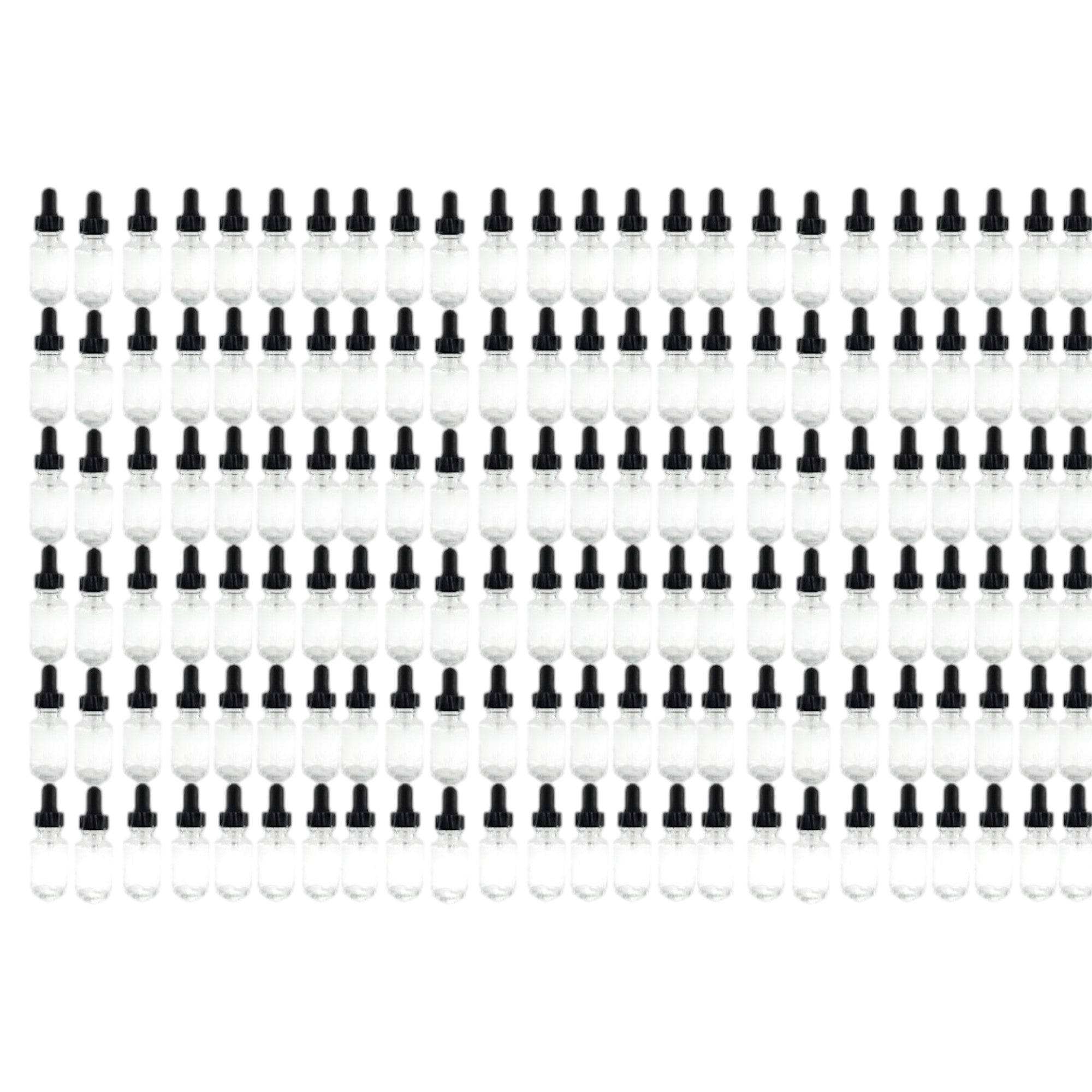 Bottle Flint Glass, French Square, Clear, 1 ounce, with dropper assembly.  Case of 144.