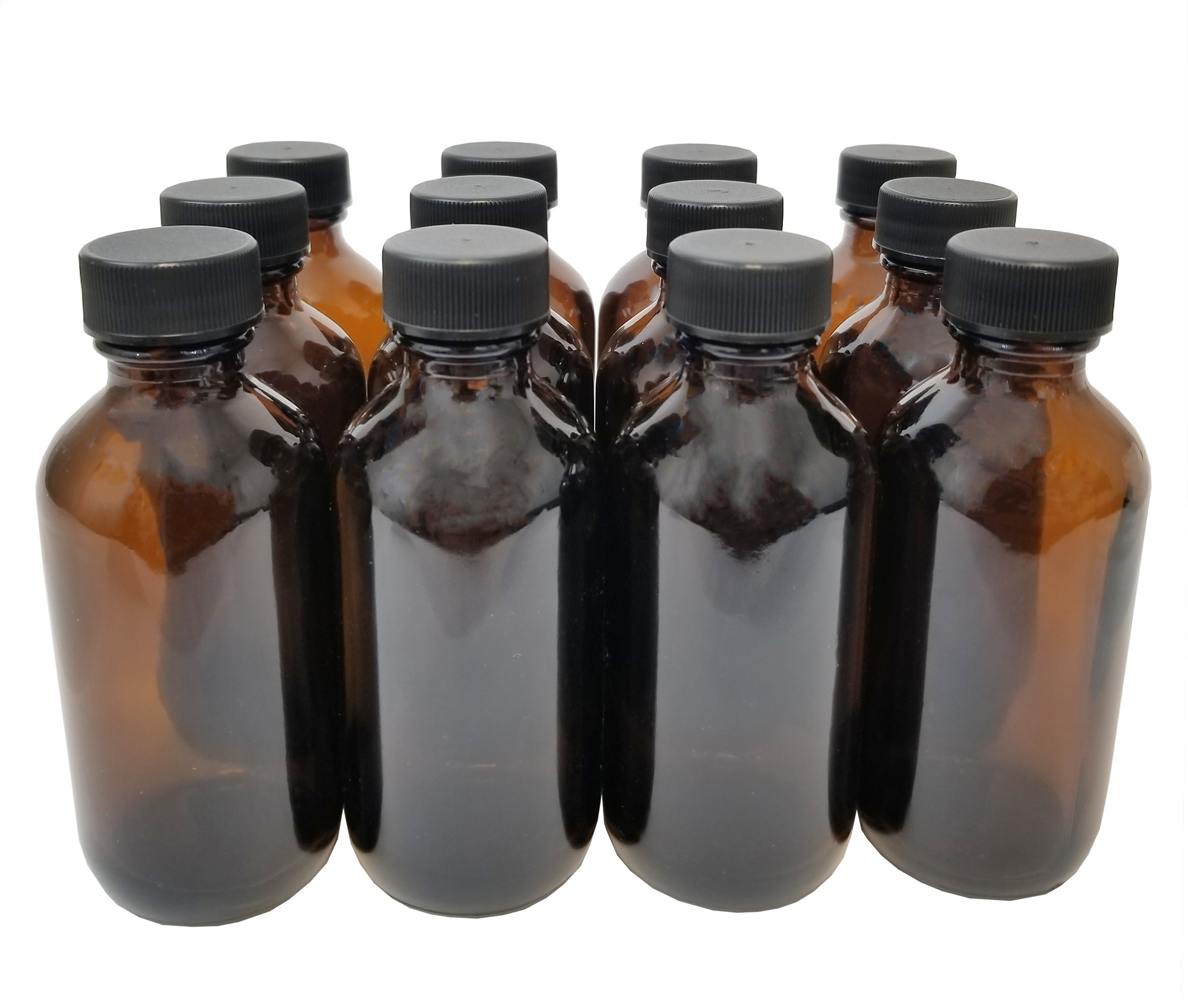 Bottle, Flint Glass, Amber Color, 4 ounce, with cap. Pack 144.