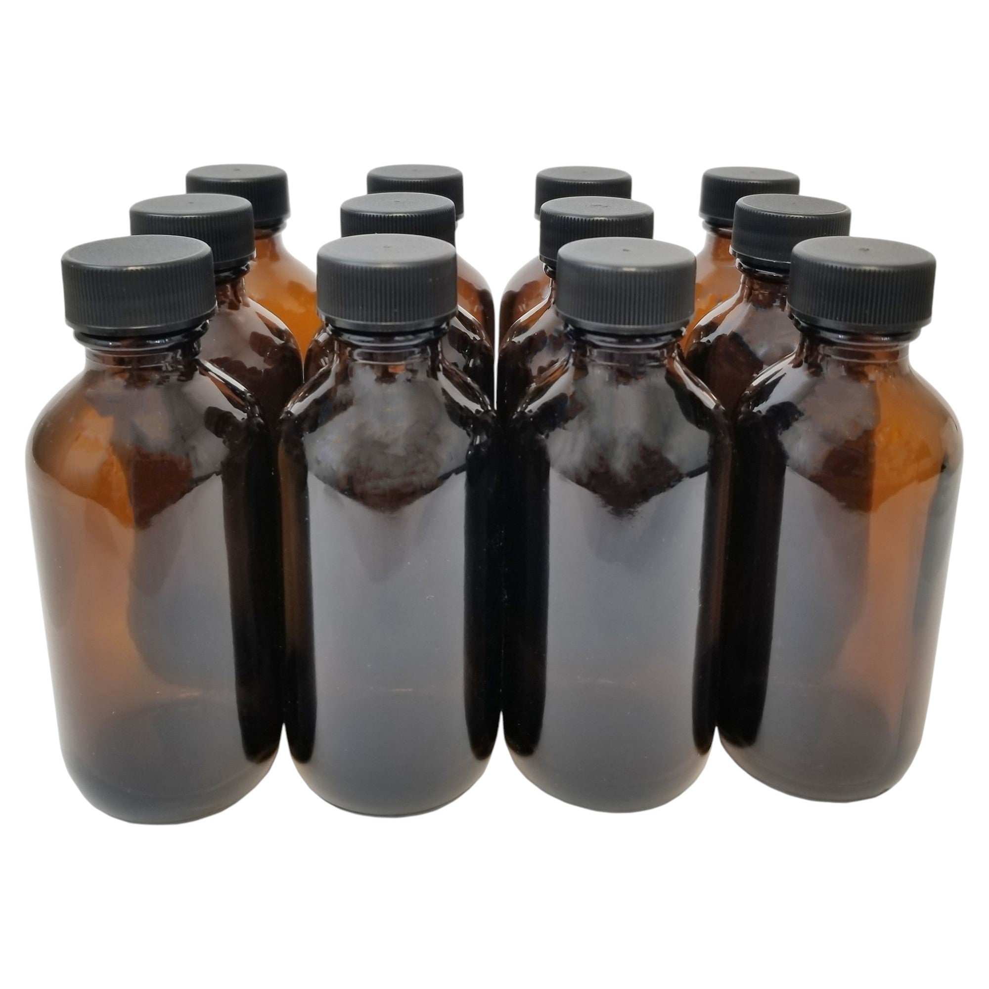 Bottle, Flint Glass, Amber Color, 8 ounce, with cap. Pack 12.