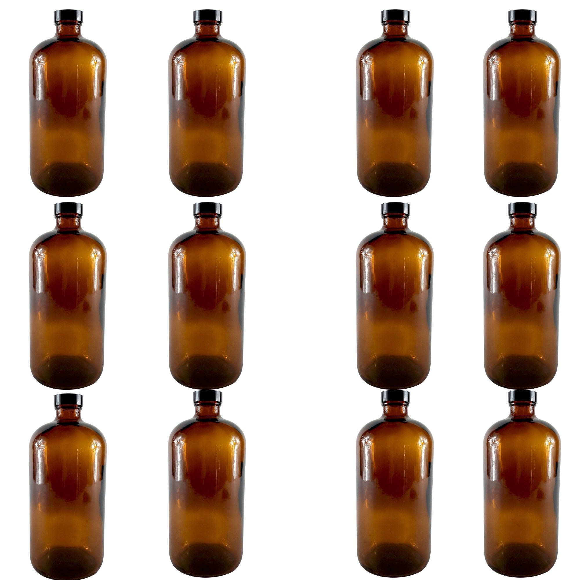 Bottle, Flint Glass, Amber Color, 32 ounce, with cap.  Pack 12.