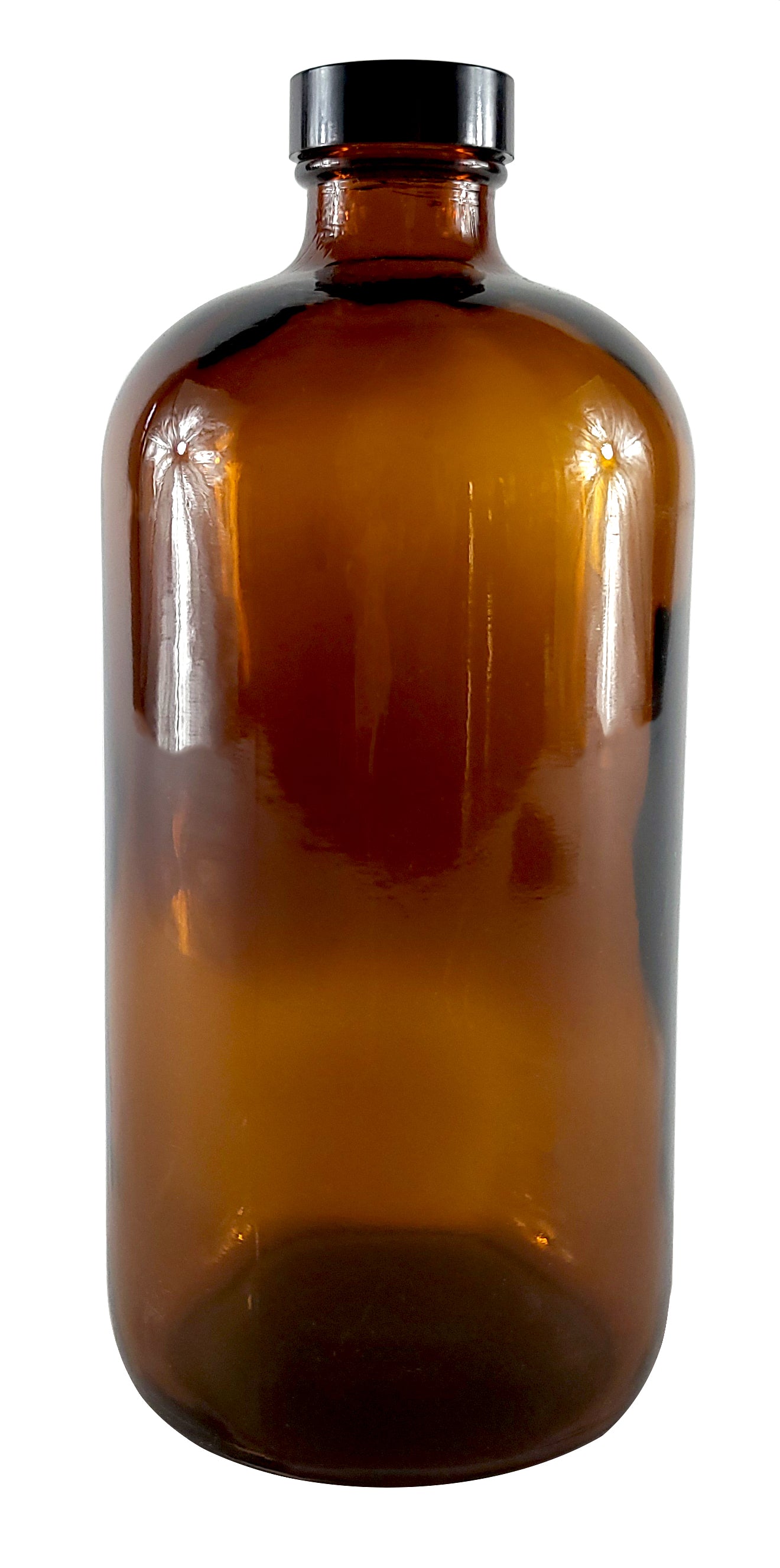 Bottle, Flint Glass, Amber Color, 32 ounce, with cap.  Pack 12.