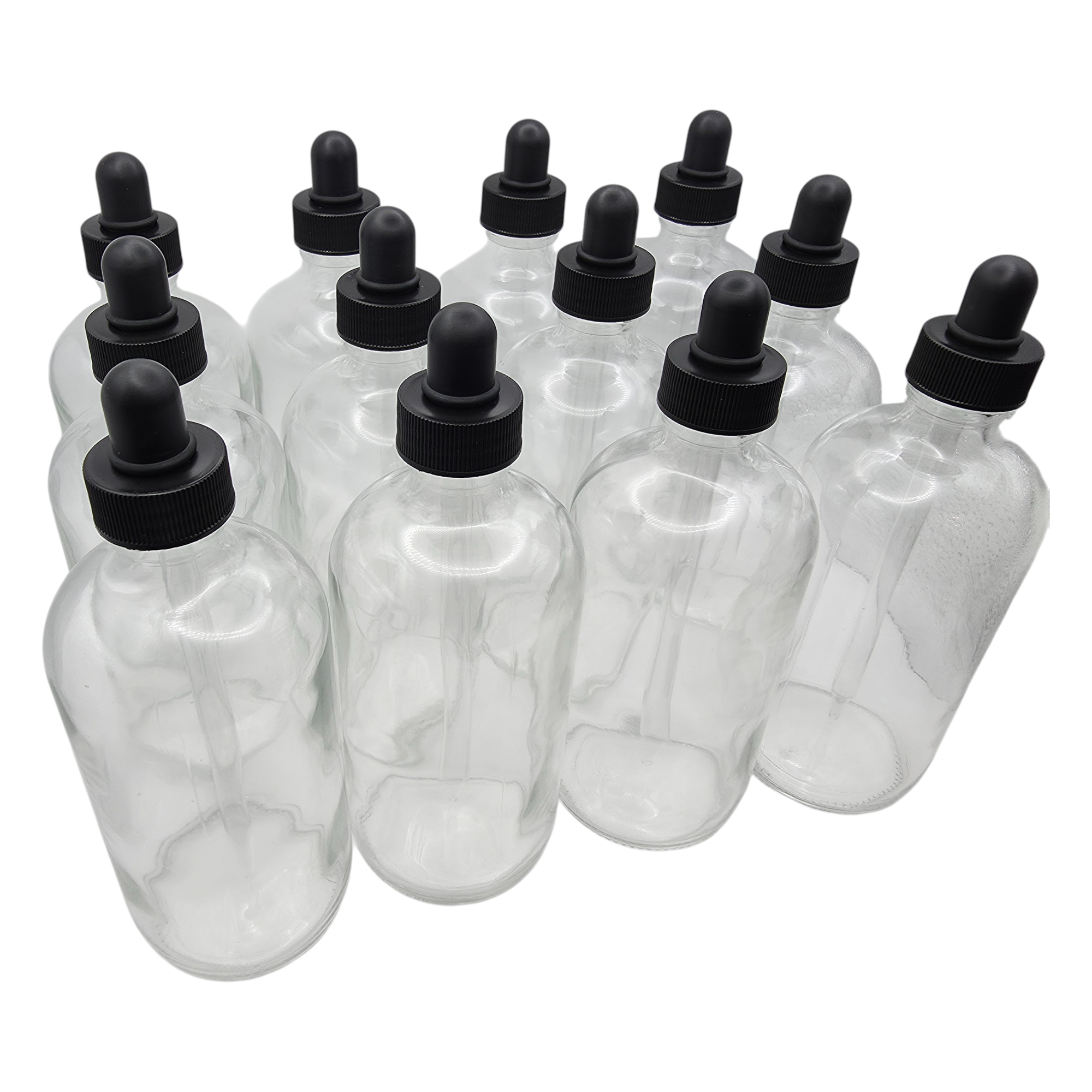 Bottle, Flint Glass, Clear, Boston Round, 8oz, with Dropper, Pack of 12