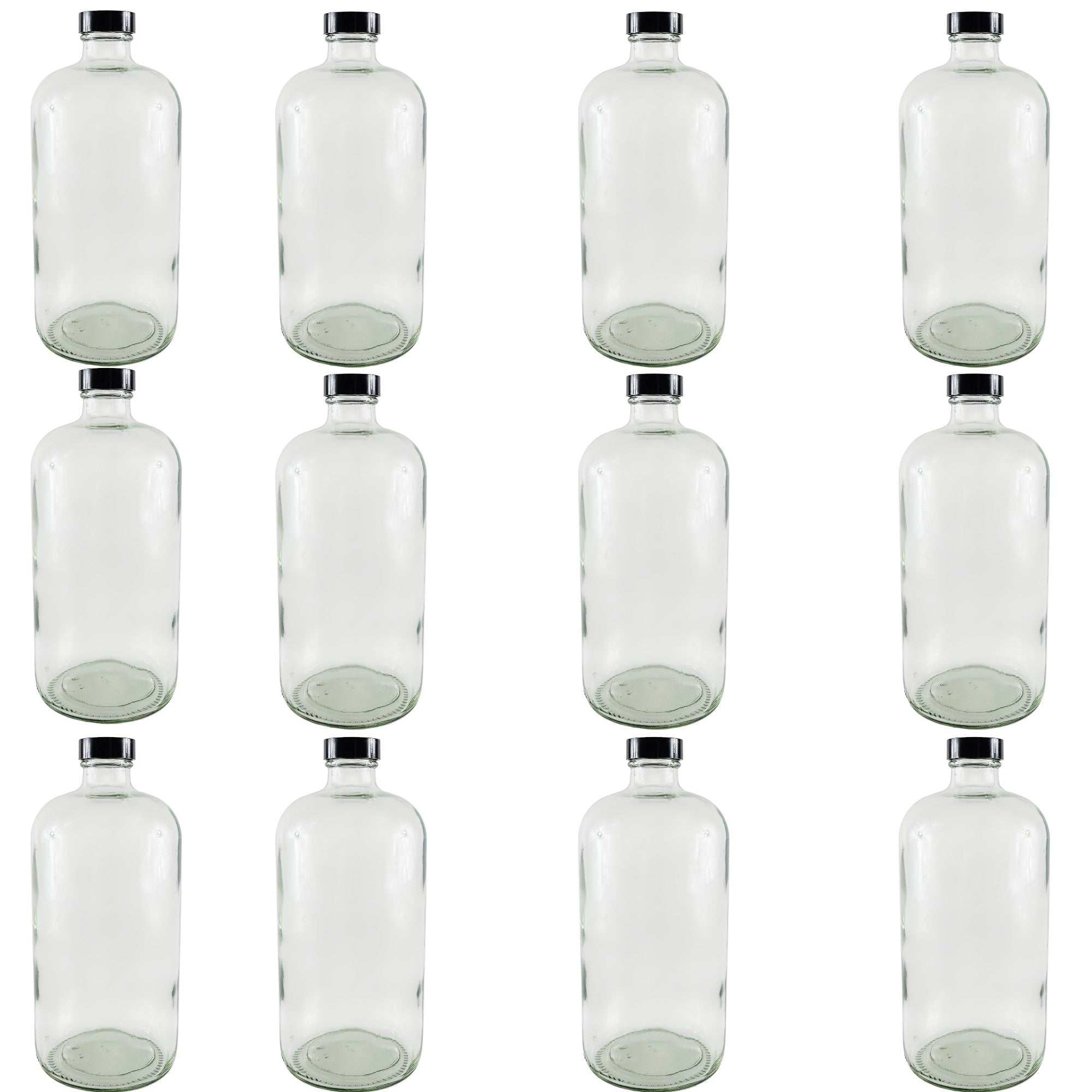 Bottle, Flint Glass, Clear, 32 oz with Cap. Pack 12.