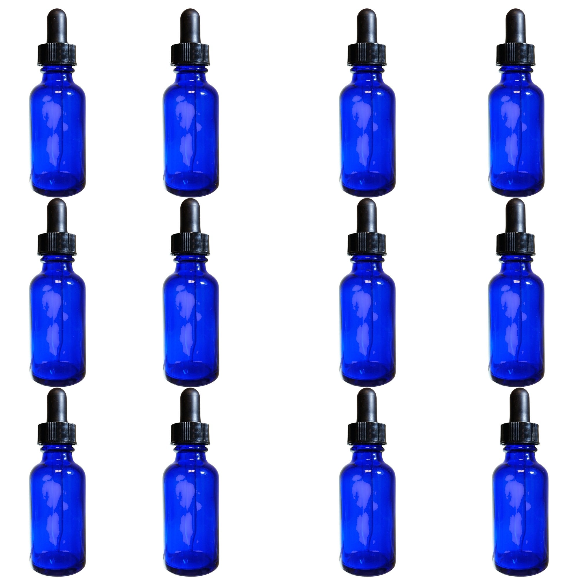 Bottle, Flint Glass, Cobalt Blue Color, 4 ounce, with dropper assembly. Pack 12.