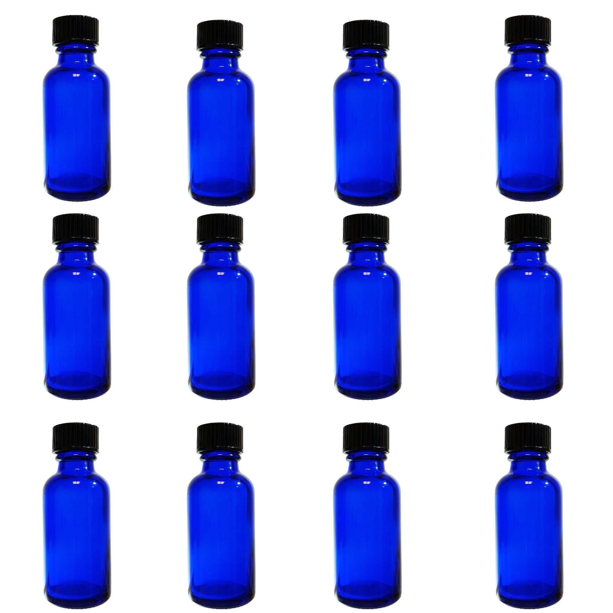 Bottle, Flint Glass, Cobalt Blue Color, 4 ounce, with cap. Pack 12.