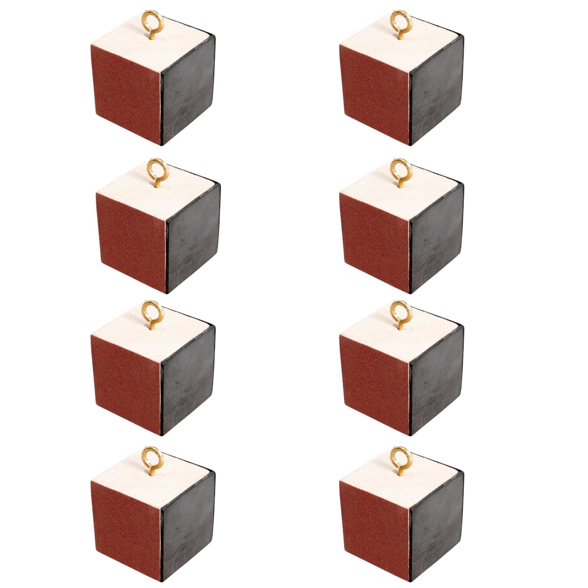 Friction Block Wood 5cm square with hook, with four different materials. Case of 8. Used in PEER Physics EFG Kit.