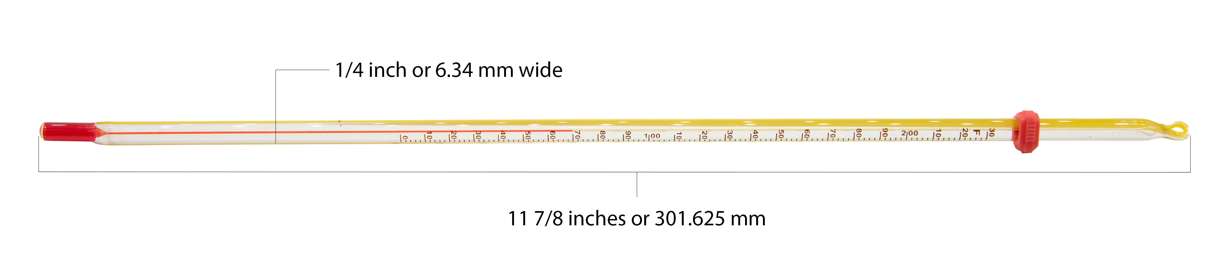 Thermometer Laboratory Red Alcohol Filled, Graduated Double Scale -20 to 110C, 0 to 230F, Yellow Back, Partial Immersion. Pack 10.