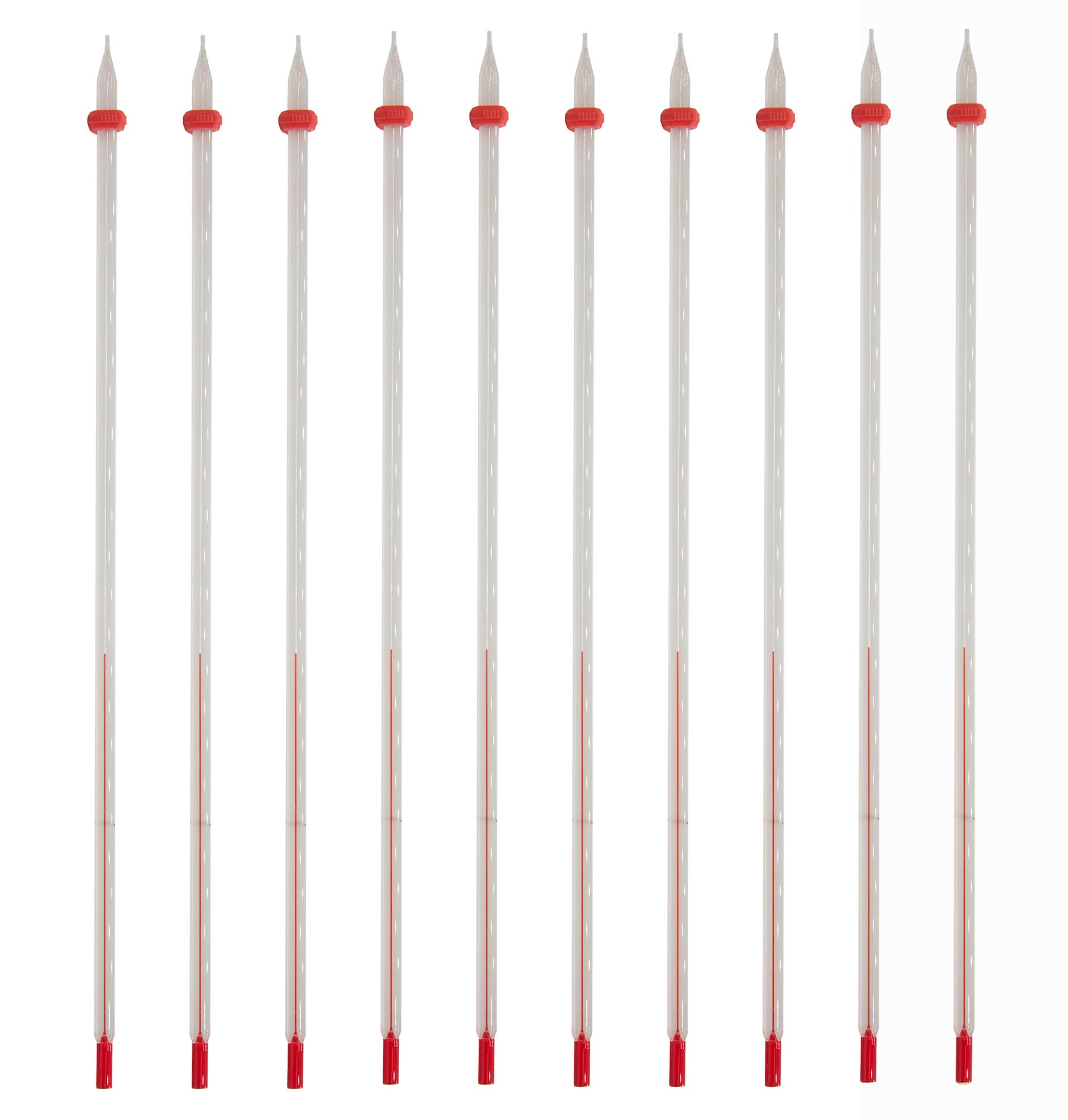 Thermometer Laboratory Red Alcohol Filled, Ungraduated with a temperature range of -20 to 110C, White Back, Partial Immersion. Pack 10.