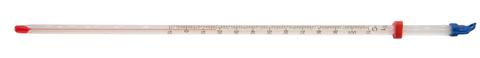 Thermometer Laboratory Red Alcohol Filled, Graduated -10 to 110C, White Back, Partial Immersion.