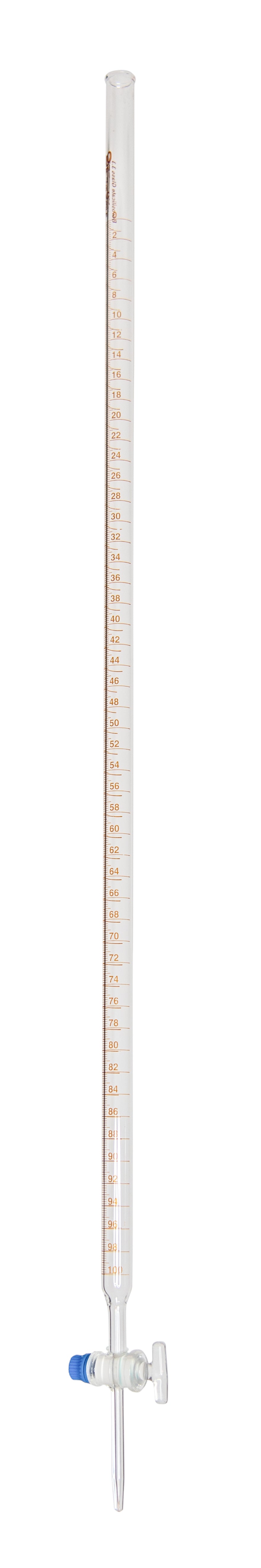 Burette with Ground Glass Stopcock 100ml capacity. Class A. Case of 100 burettes.