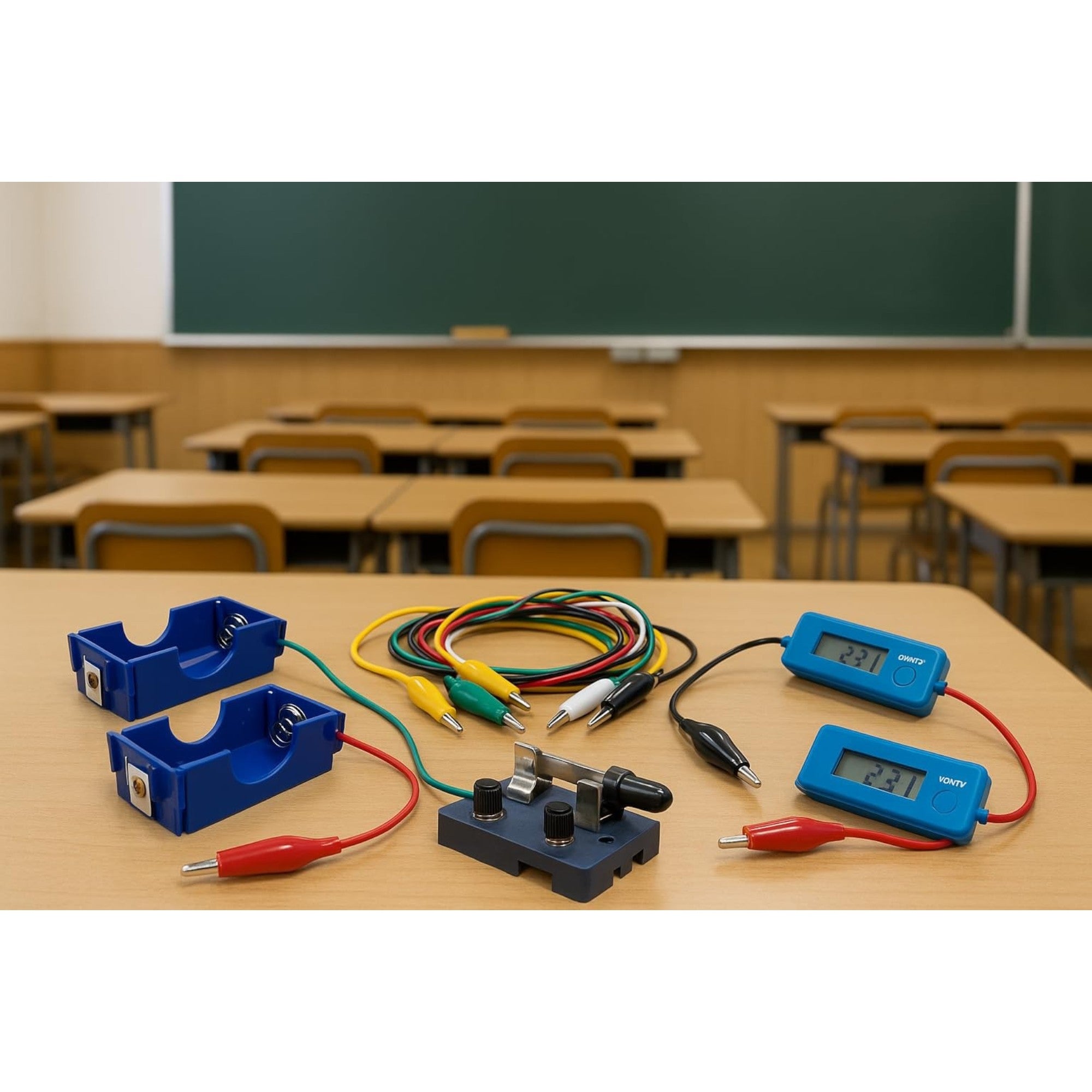 Basic DC Circuits Electronics Kit – Hands-On Learning Set with Battery Holders, Switch, Meters & Alligator Clip Leads