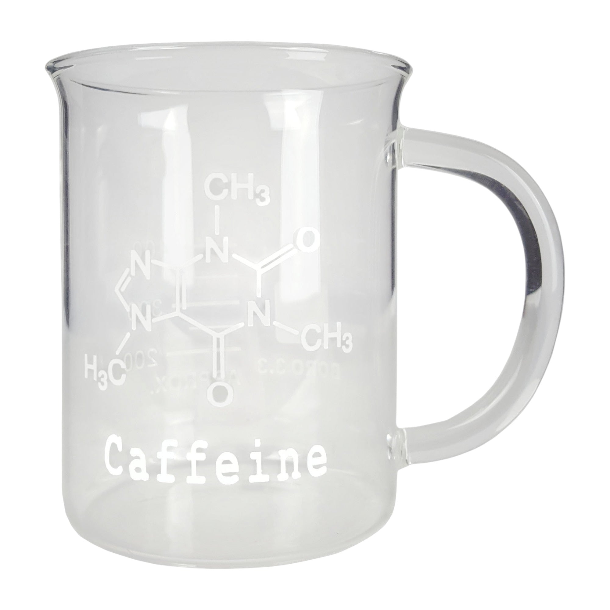 Beaker Mug 500ml with Caffeine Symbol Borosilicate Glass.
