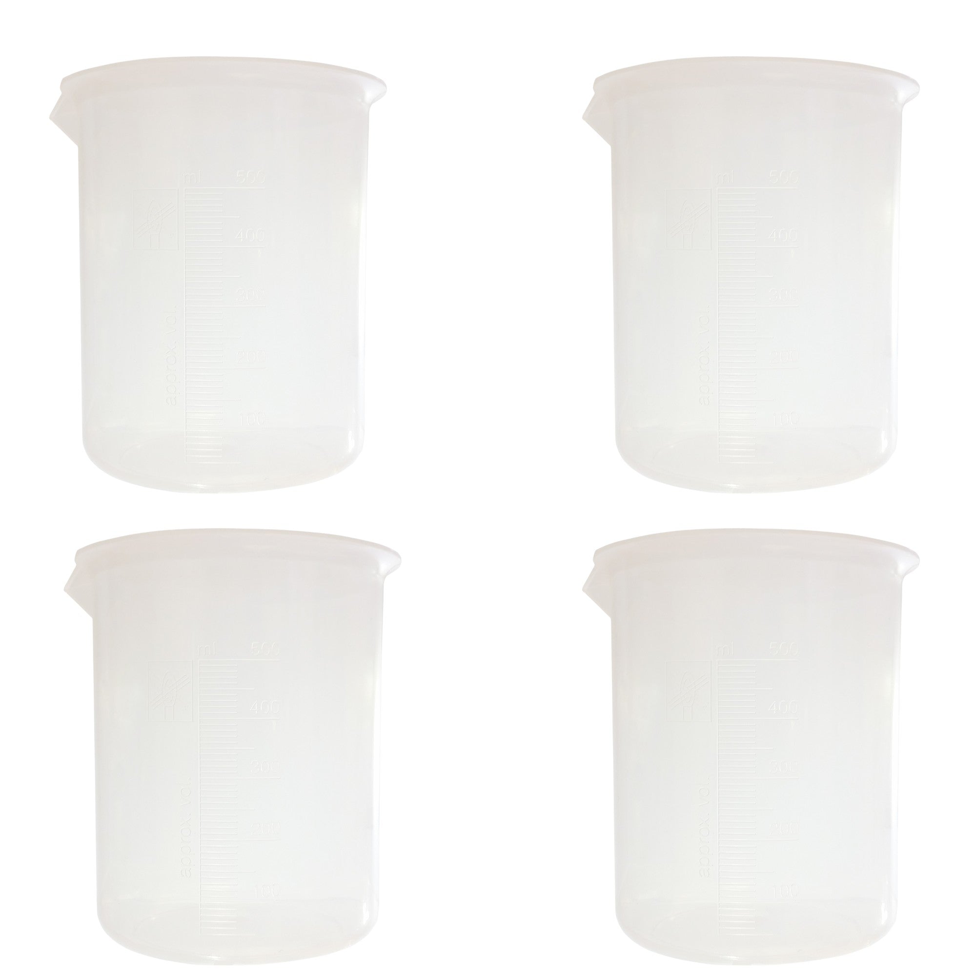 Beaker, Polypropylene 500ml, Pack of 4