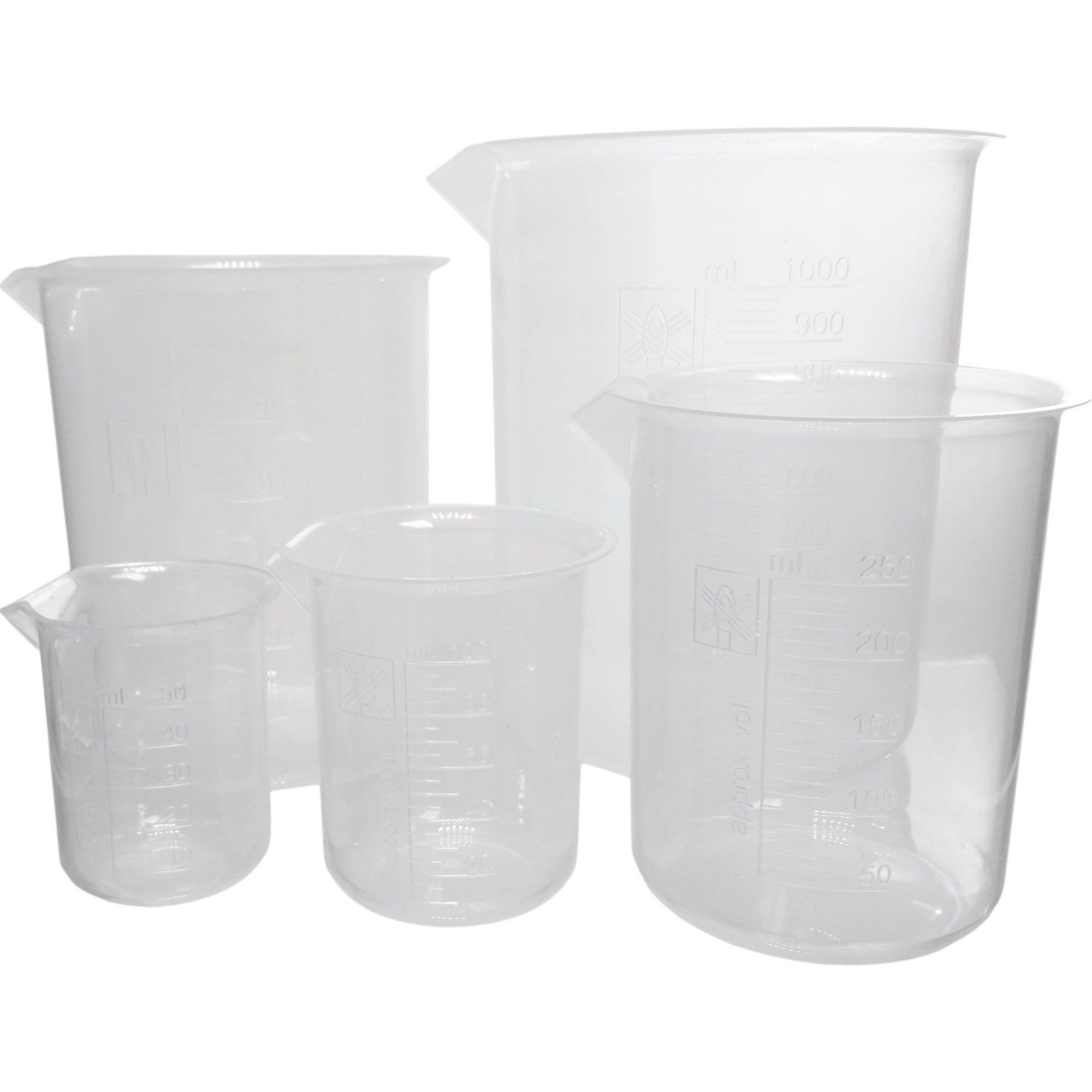 Beakers, Polypropylene Set – One Each 50ml, 100ml, 250ml, 500ml, 1000ml