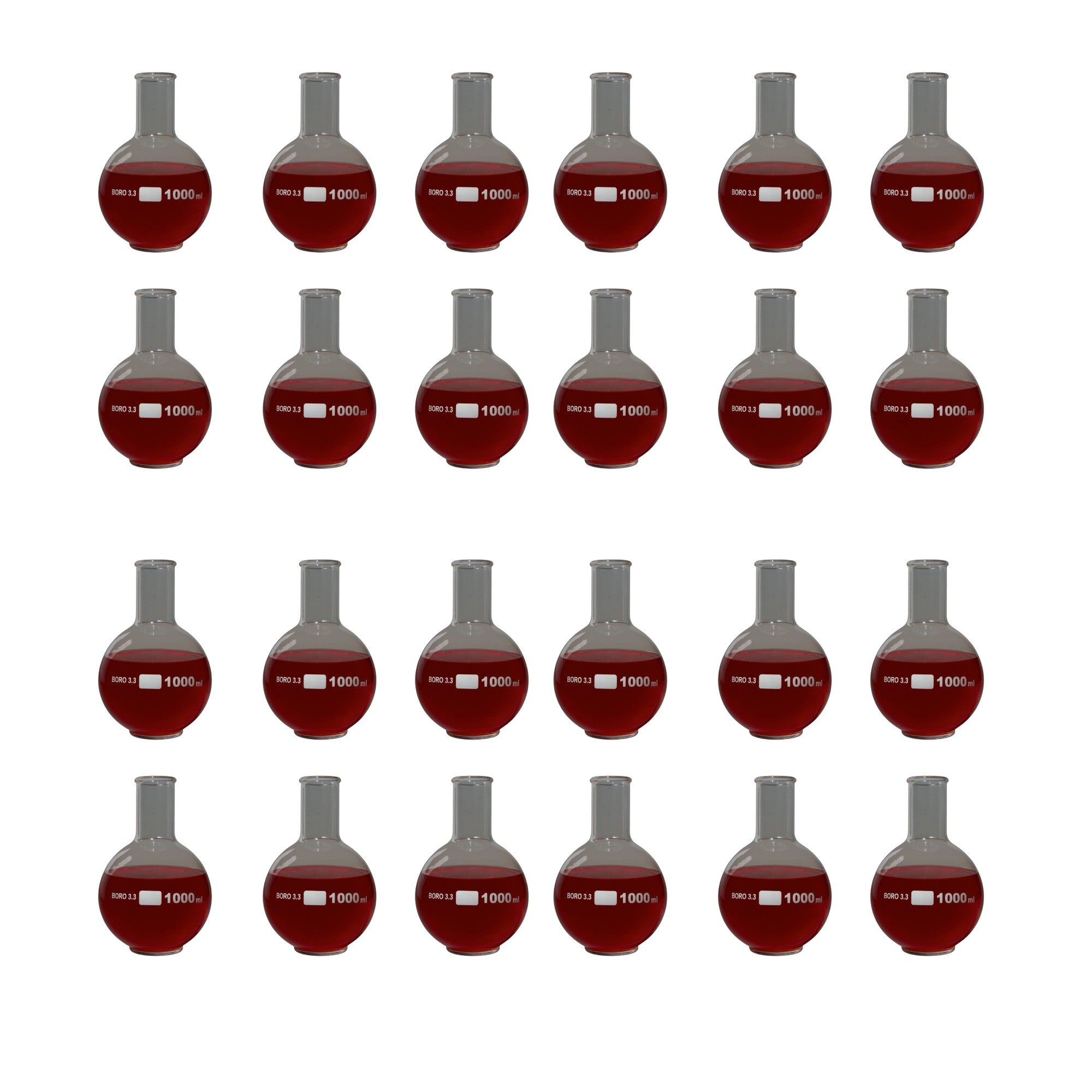 Flask Round-Bottom Florence Boiling Flask, Standard Neck, 1000ml capacity. Made from Borosilicate Glass. A good fit for any laboratory, science classroom, or homeschool. Sold in a case of 24 flasks.