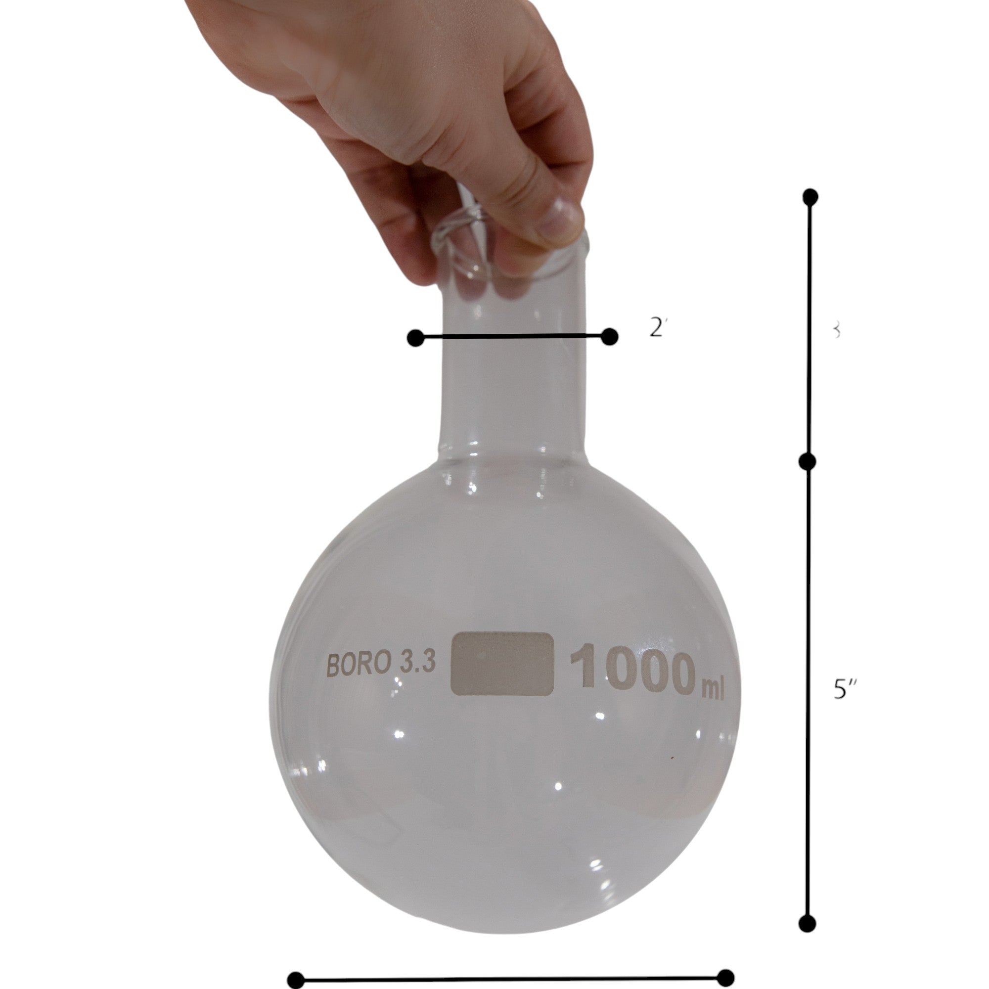 Flask Round-Bottom Florence Boiling Flask, Standard Neck, 1000ml capacity. Made from Borosilicate Glass. A good fit for any laboratory, science classroom, or homeschool. Sold in a case of 24 flasks.