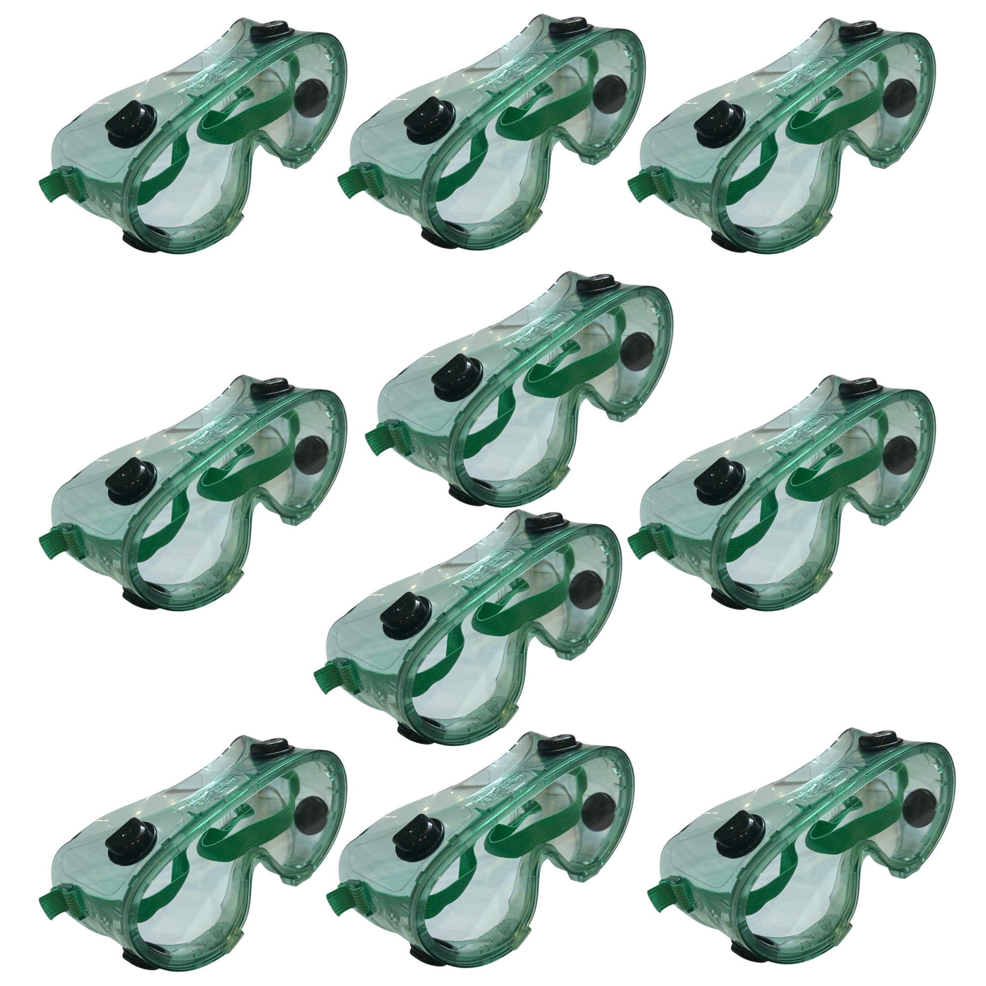Safety Goggles with Indirect Vents Green 10 Pack
