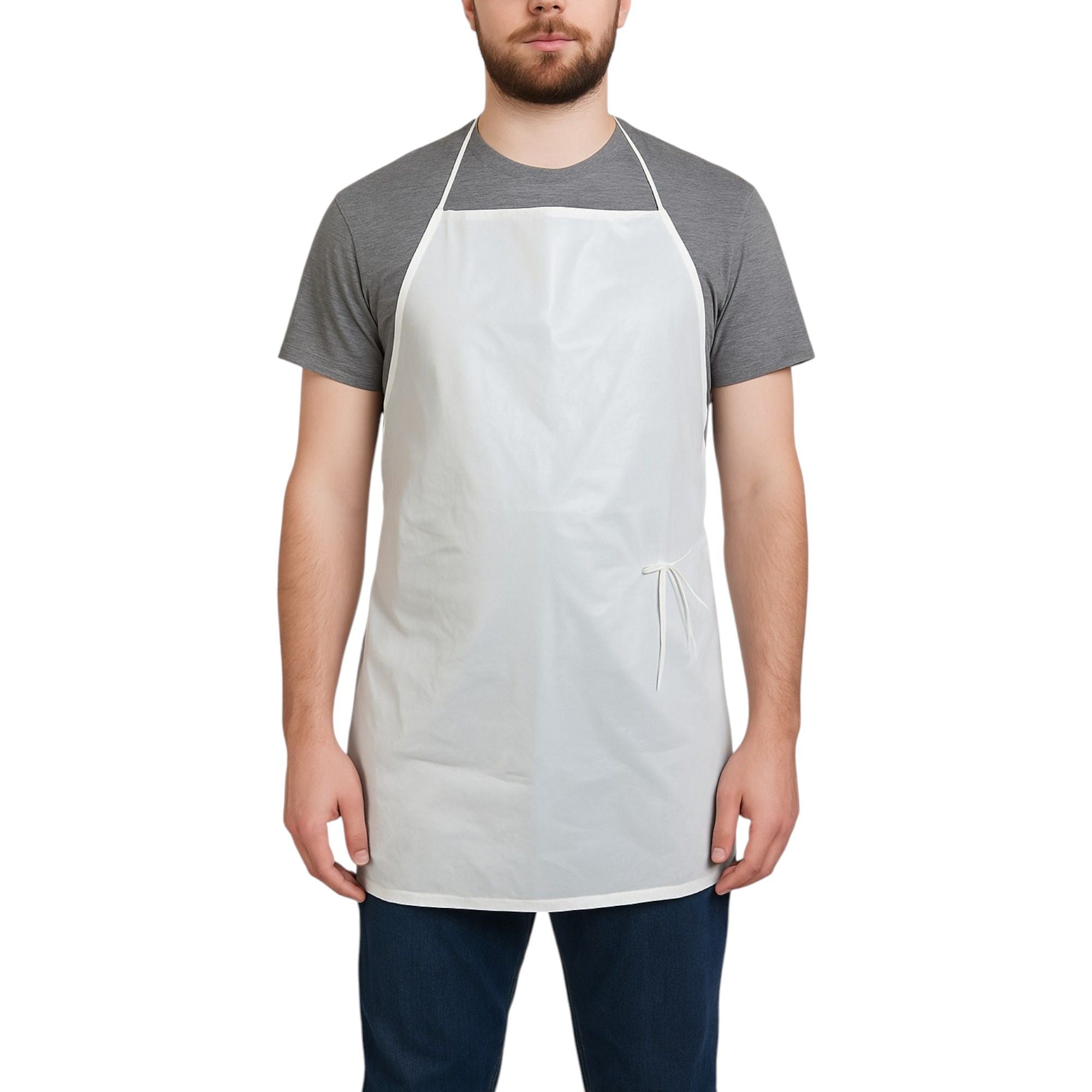 Apron, Vinyl 36 inches width by 46 inches length. With reinforced tie strings. Pack of 10.