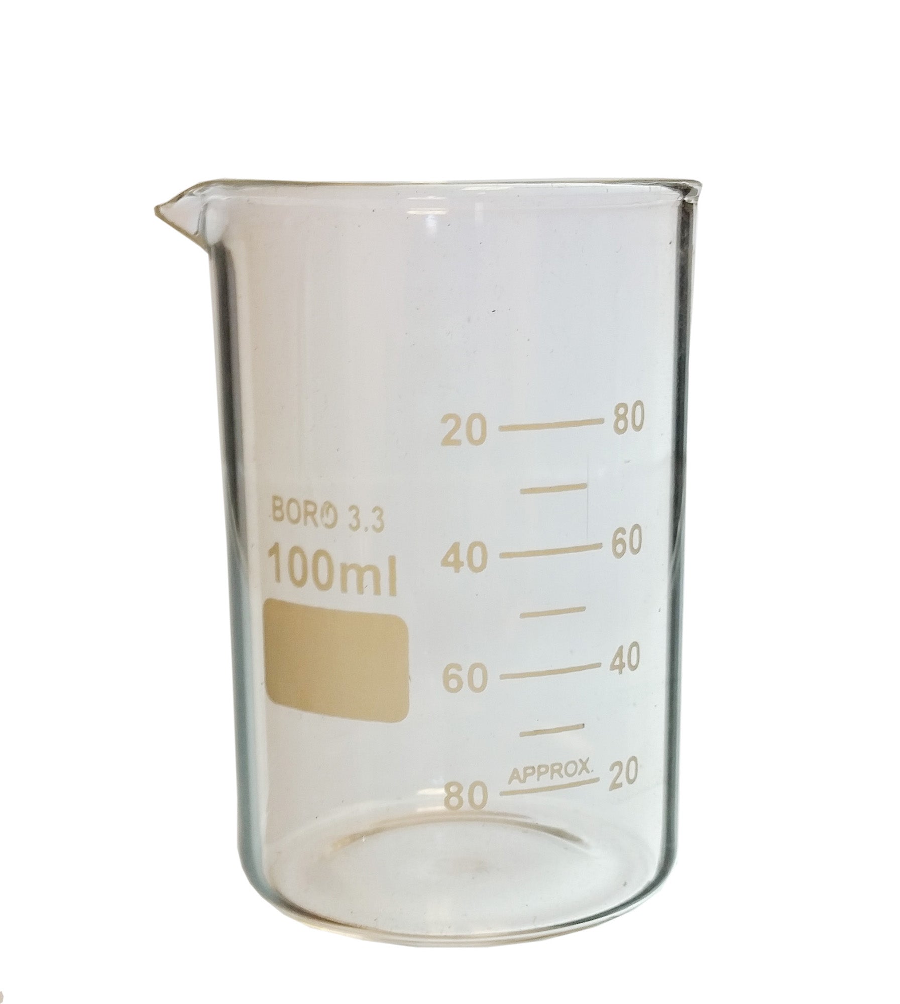 Beaker, Griffin Style, 100ml Capacity, Borosilicate Glass, Graduated. Pack of 12.
