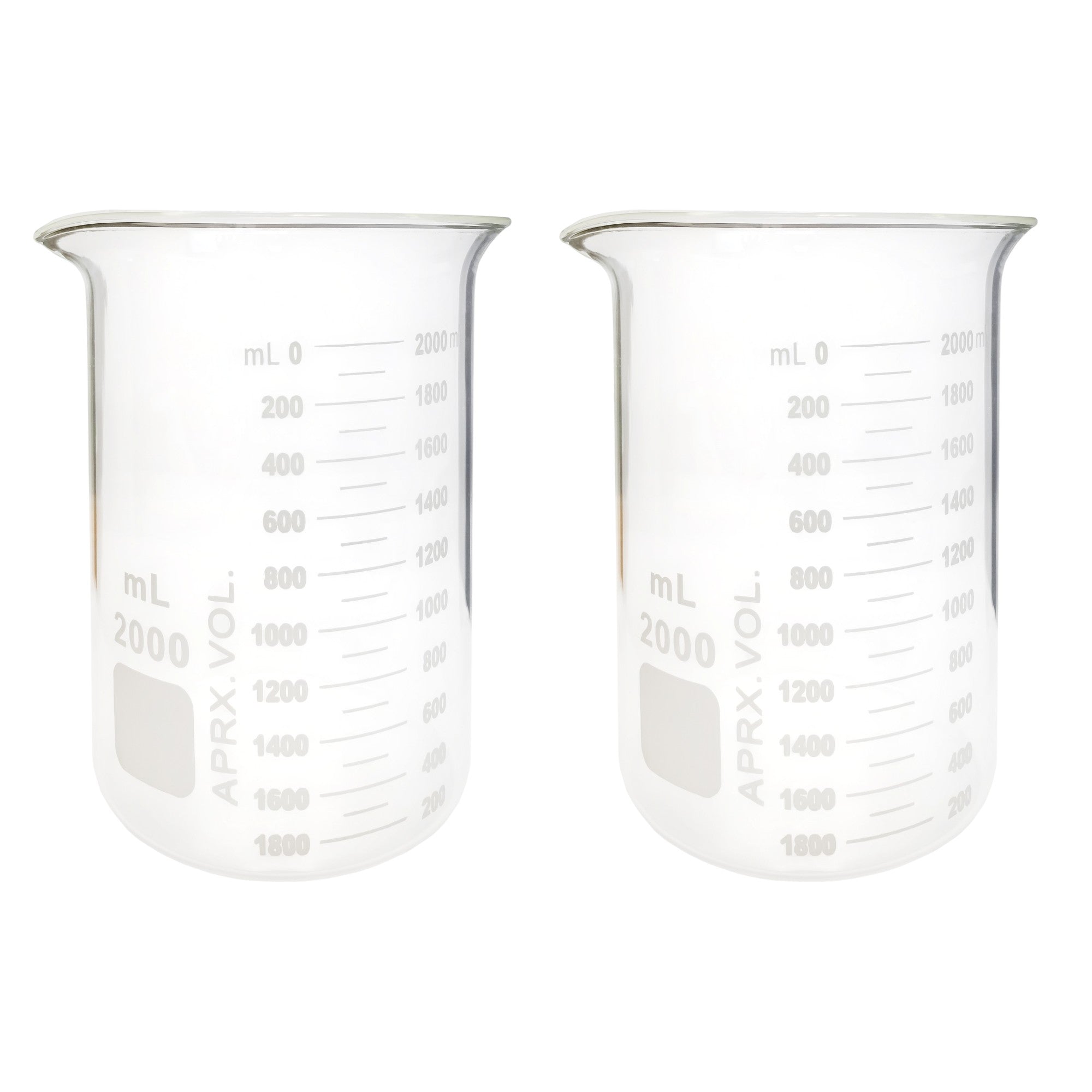 Lab Beaker Starter Kit - 2 - 2000ml Griffin Style Beaker, Beaker Brush (330mm), Safety Glasses, Beaker Tongs with Plastisol-Coated Jaws – Essential Labware Bundle