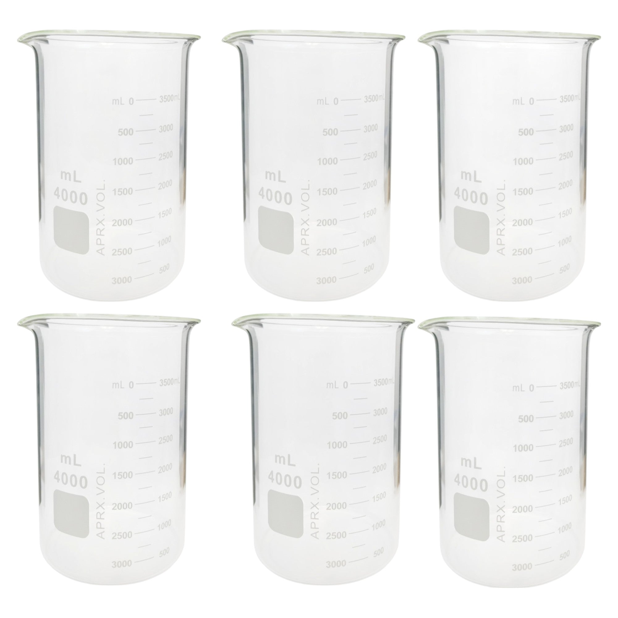 Beaker Starter Kit - 6 - 4000ml Griffin Style Beaker, Beaker Brush (330mm), Safety Glasses, Beaker Tongs with Plastisol-Coated Jaws – Essential Labware Bundle