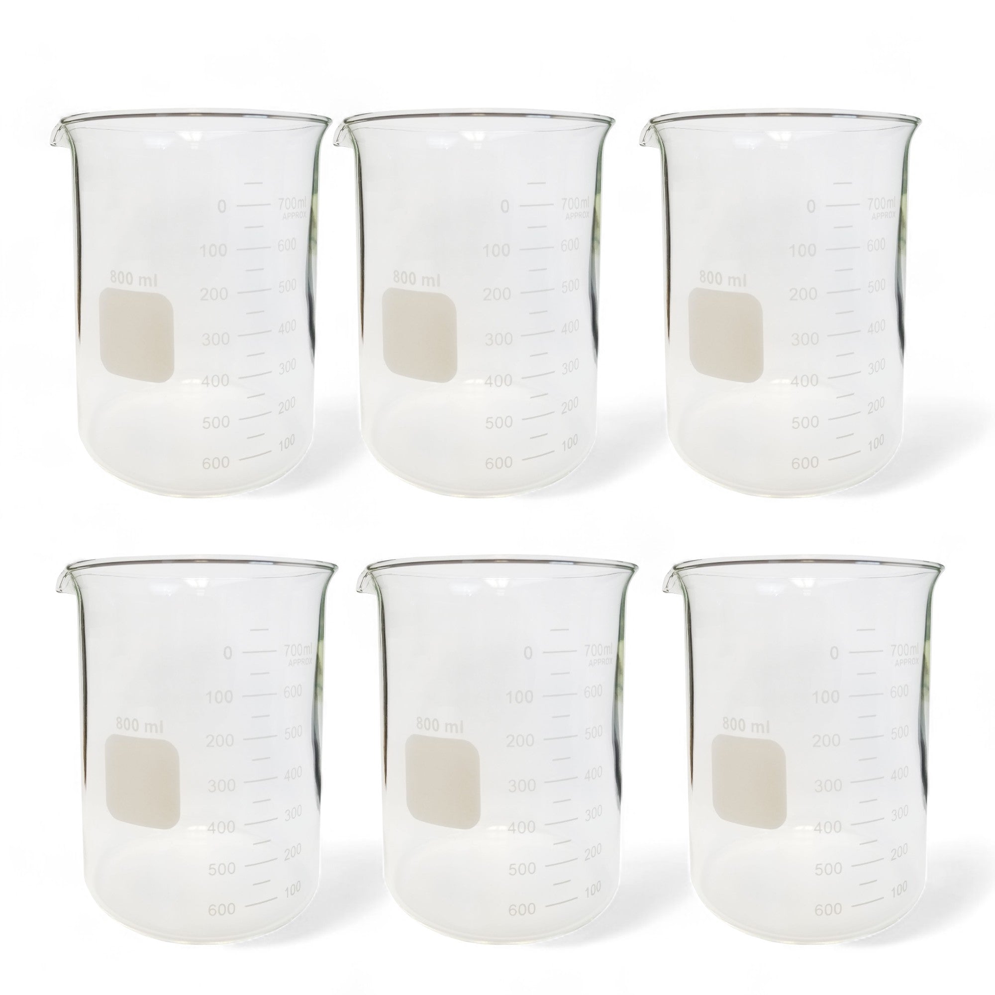Beaker Griffin Style 800ml Capacity Borosilicate Glass Graduated. Pack of 6.