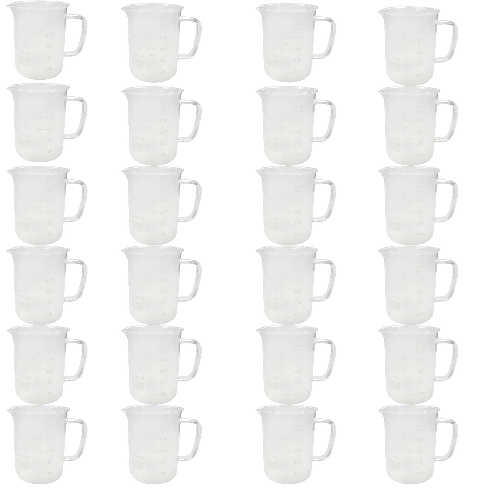 Beaker Mug 1000ml with Handle and Pour Spout Borosilicate Glass.  Case of 24.