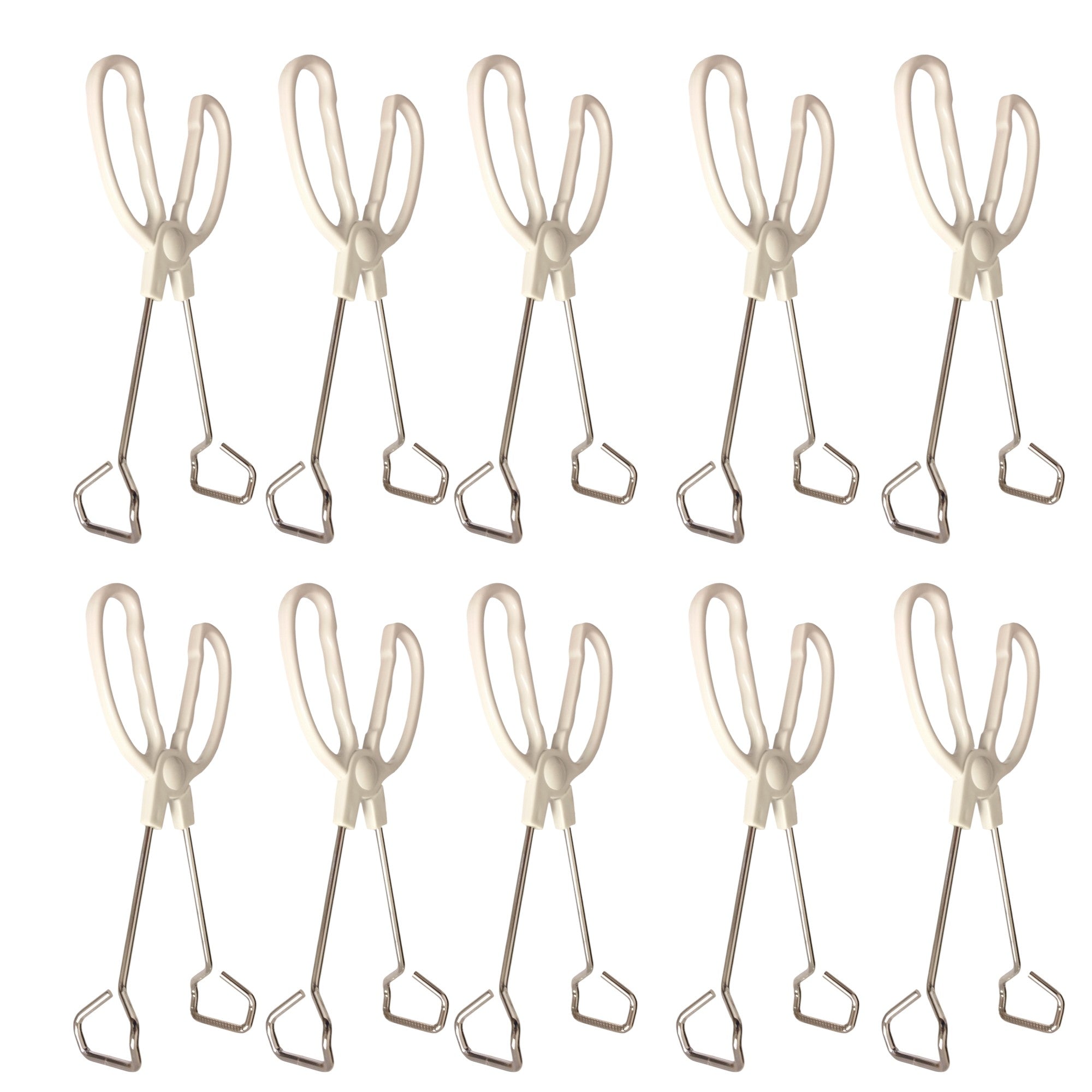 Tongs, Beaker 10in., Stainless Steel, Scissor-Style, Plastic Handles, Pack of 10