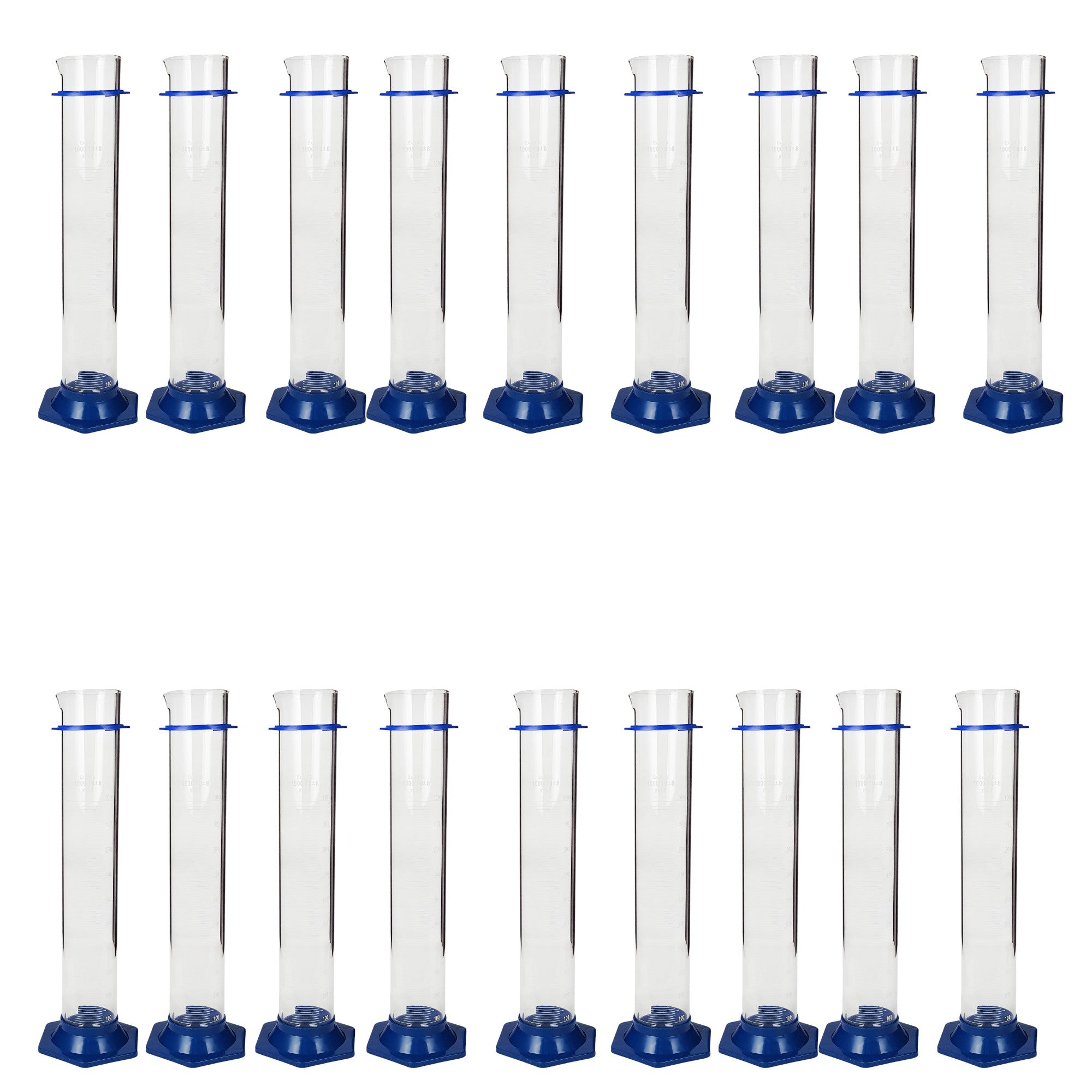 Glass Graduated Cylinder With Plastic Hex Base and Bumper Guard, 1000ml, Case of 18