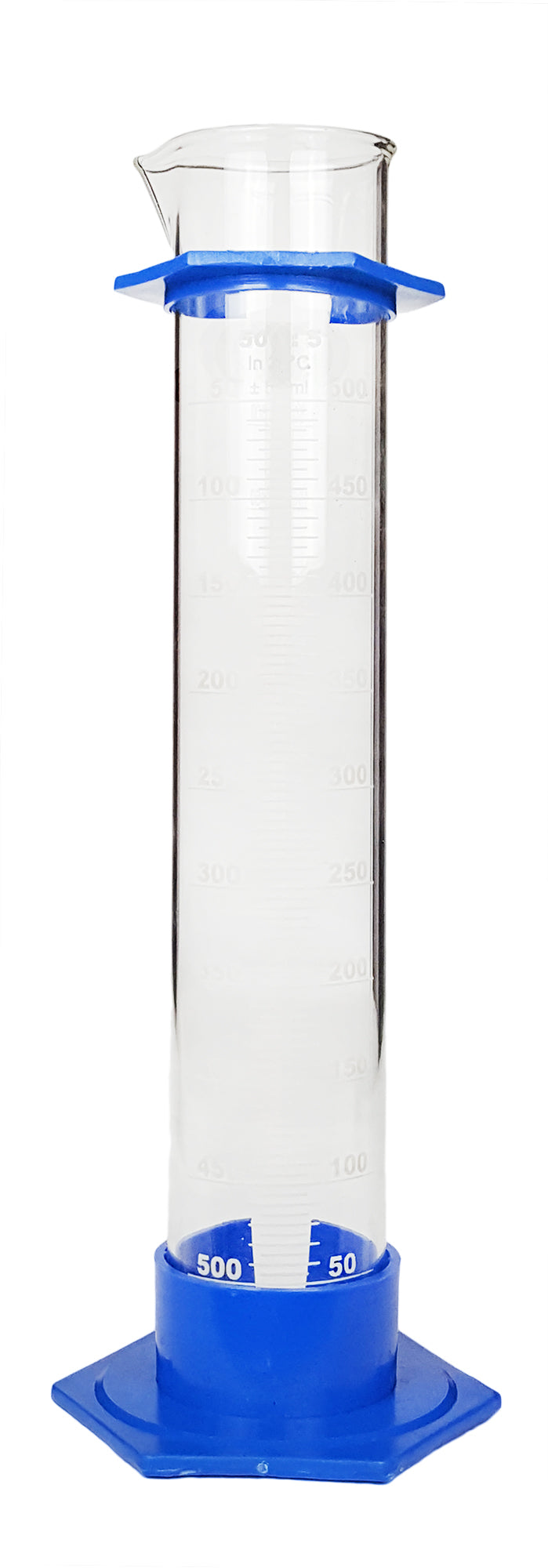 Glass Graduated Cylinder With Plastic Hex Base and Bumper Guard, 500ml