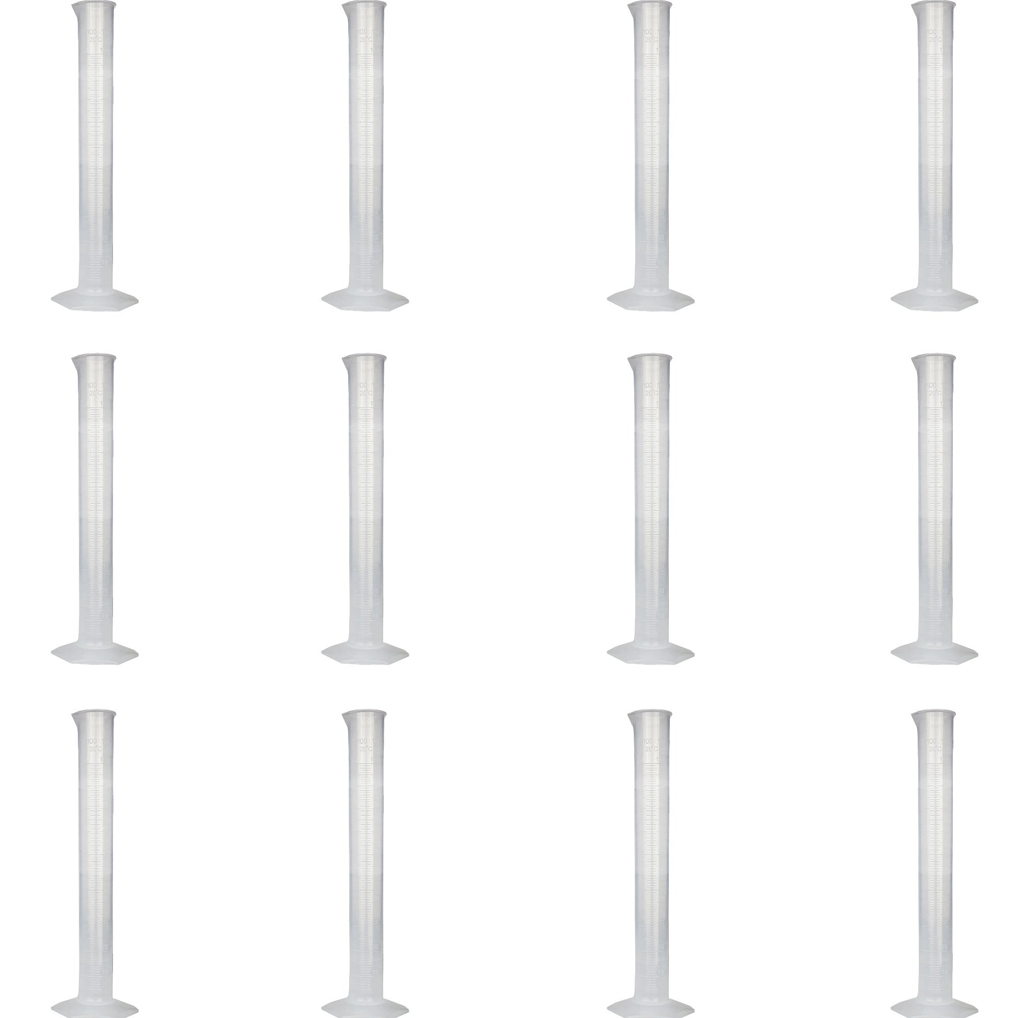 Polypropylene Graduated Cylinder with Hex Base, 100ml Capacity, Pack of 12