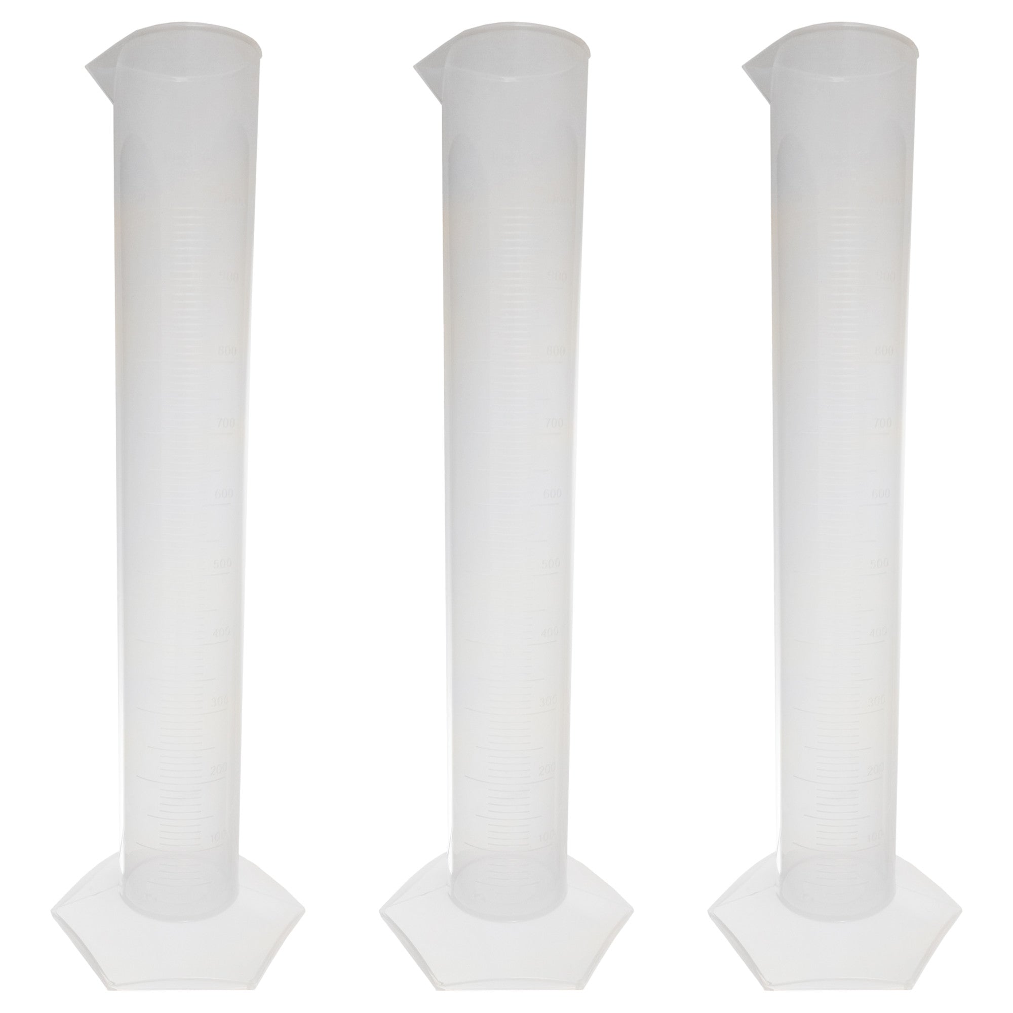 Polypropylene Graduated Cylinder with Hex Base, 1000ml Capacity, Pack of 3